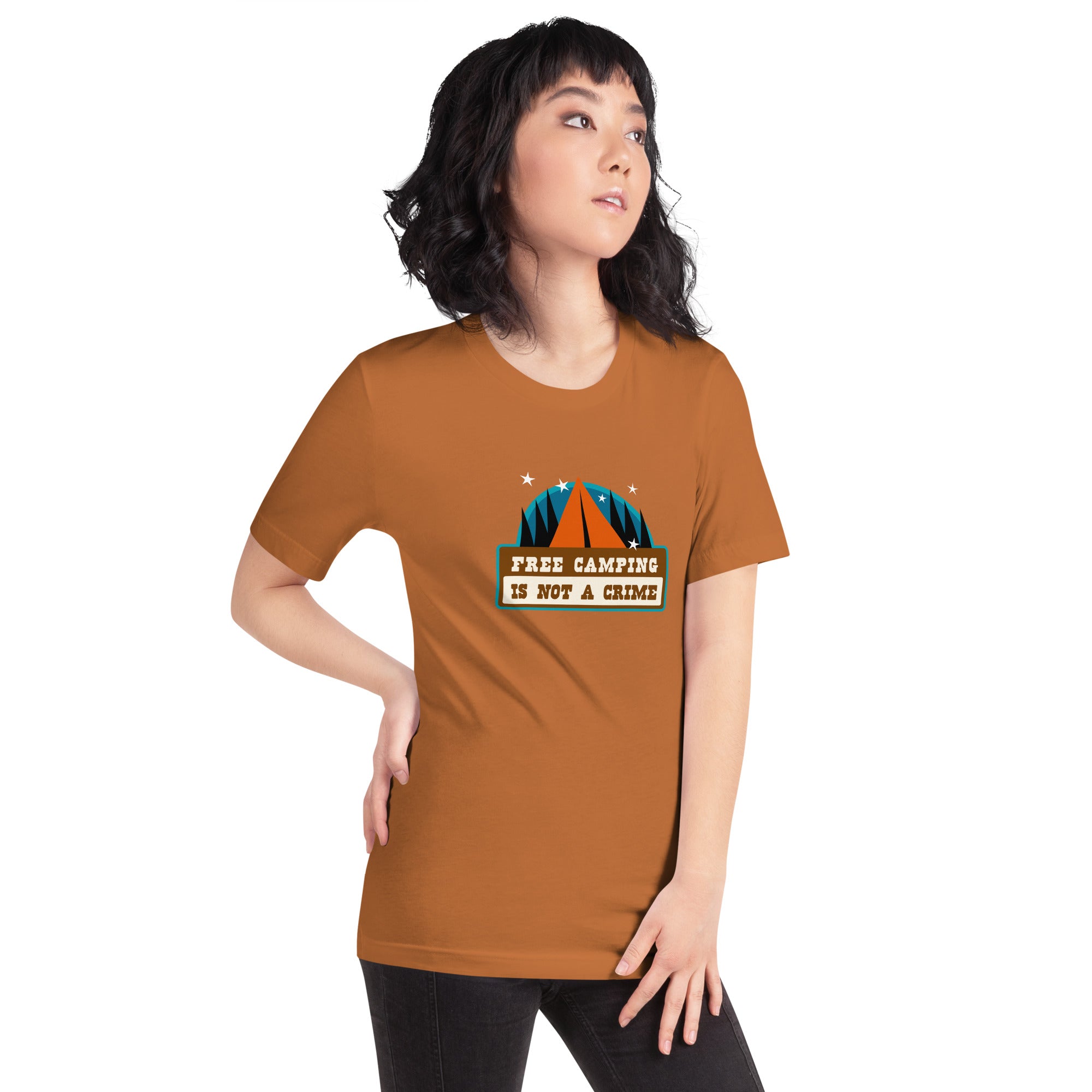 Unisex cotton t-shirt Free Camping is not a Crime on bright colors