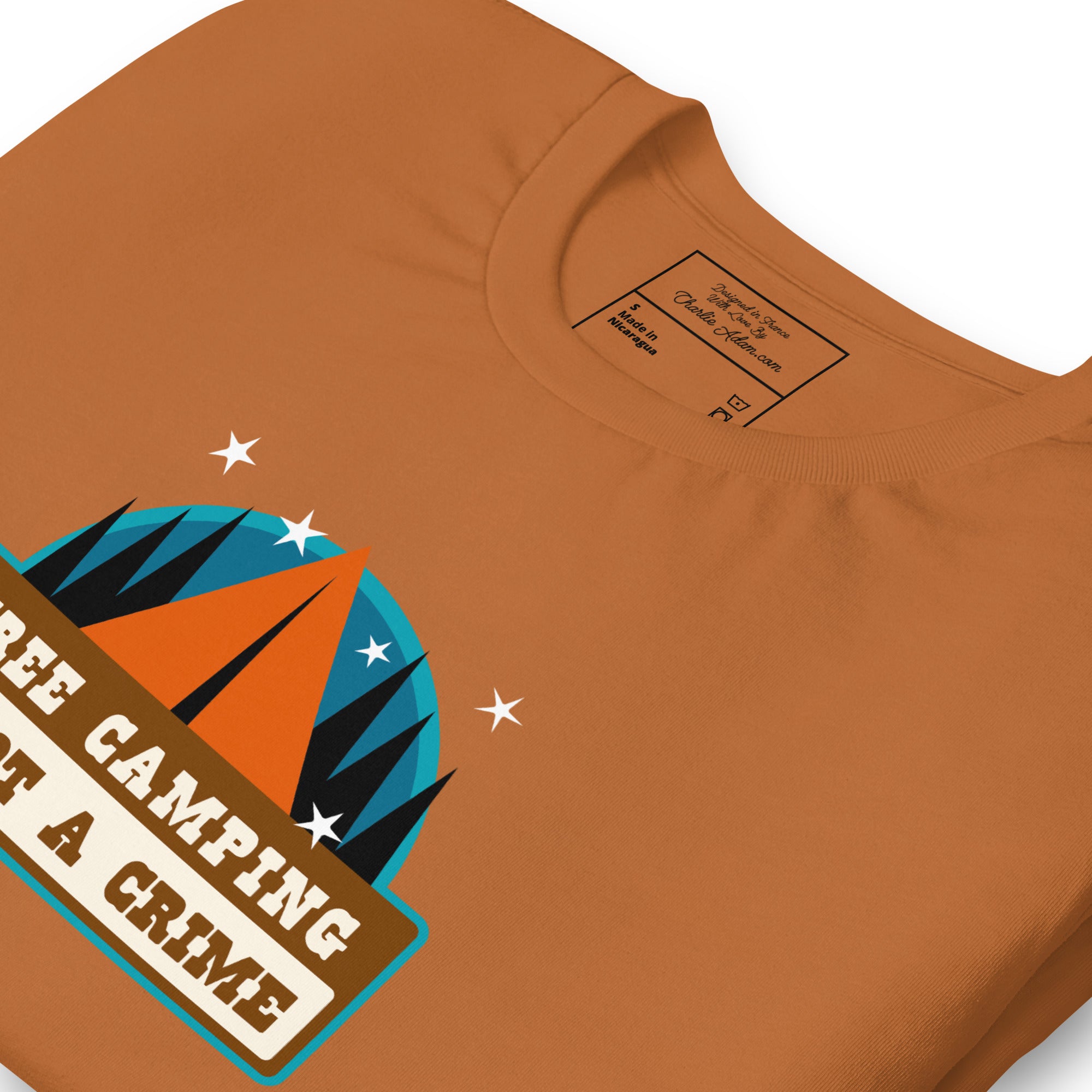 Unisex cotton t-shirt Free Camping is not a Crime on bright colors