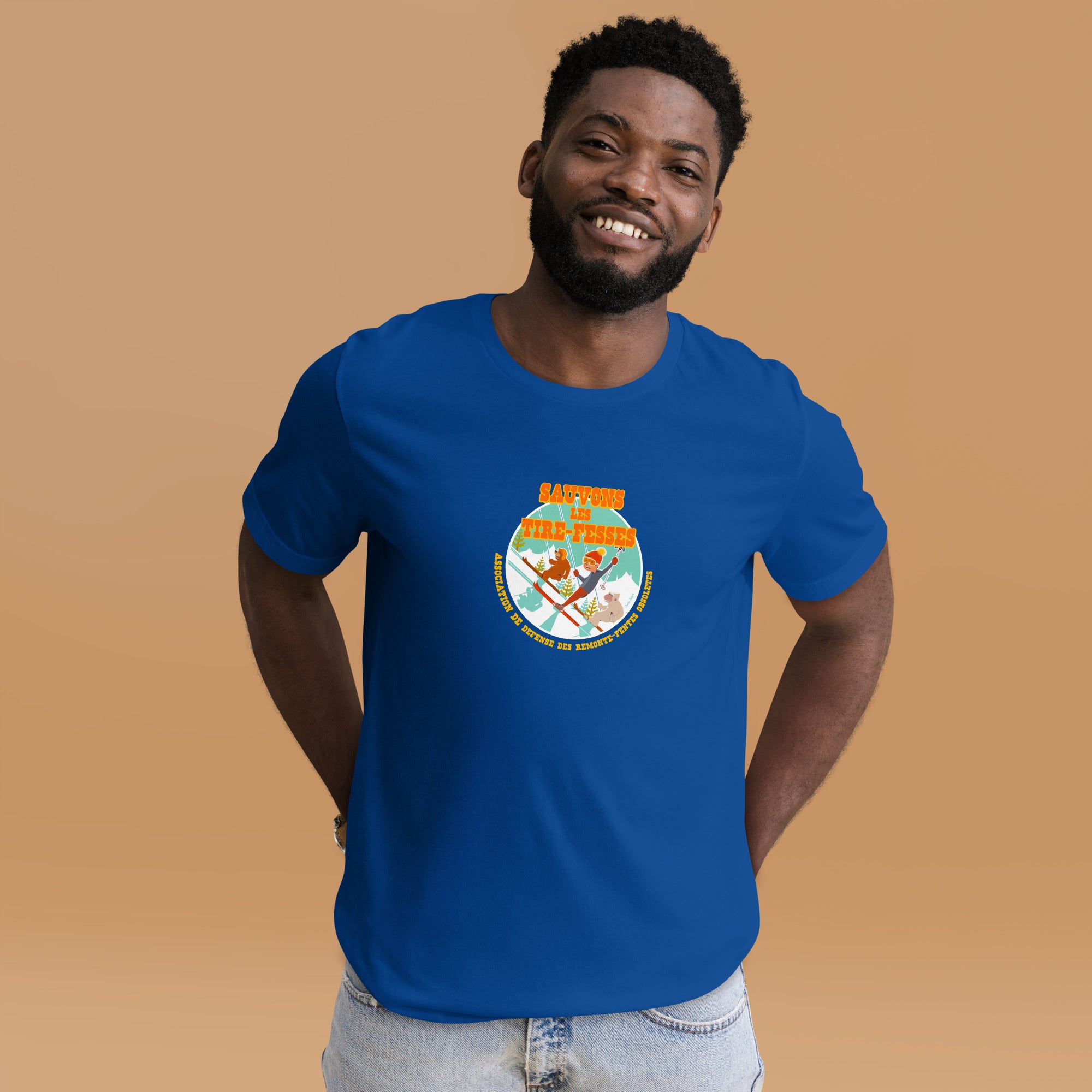 T-shirt en coton unisexe Sauvons les Tires-fesses sur couleurs foncées