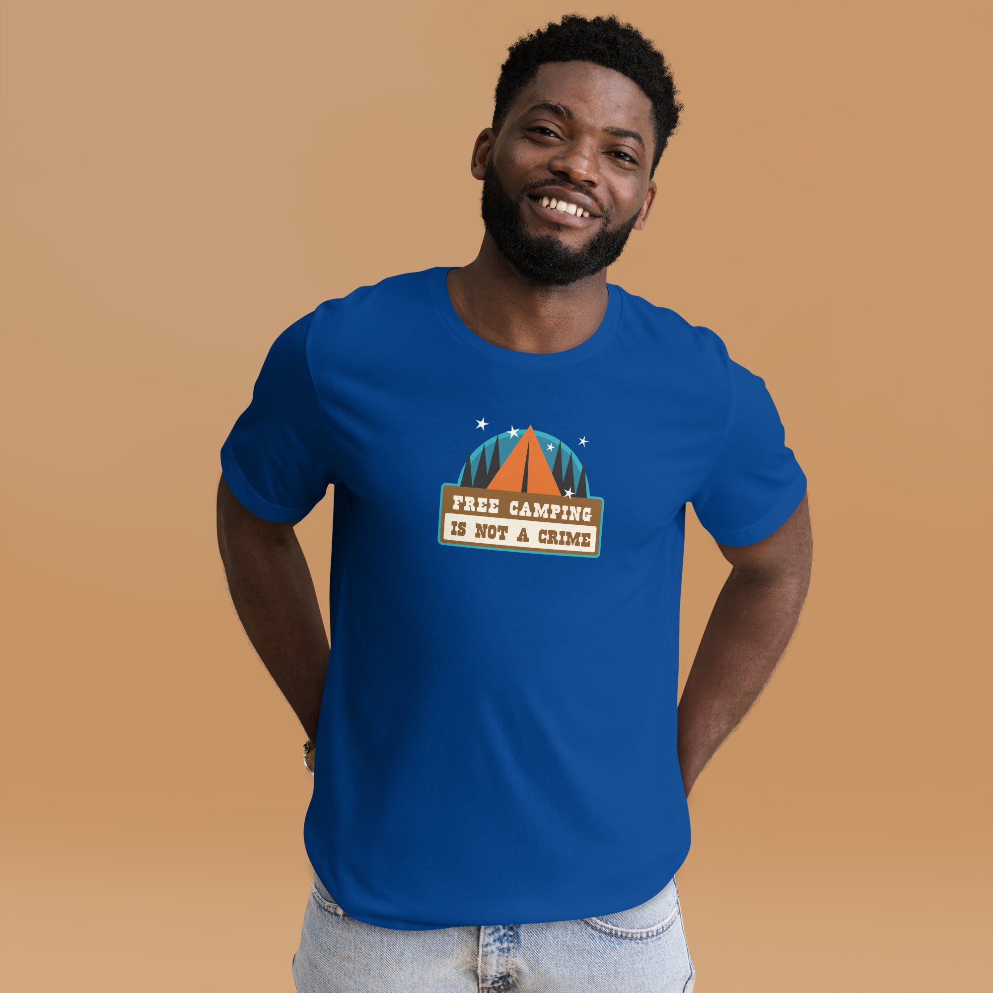 Unisex cotton t-shirt Free Camping is not a Crime on dark colors