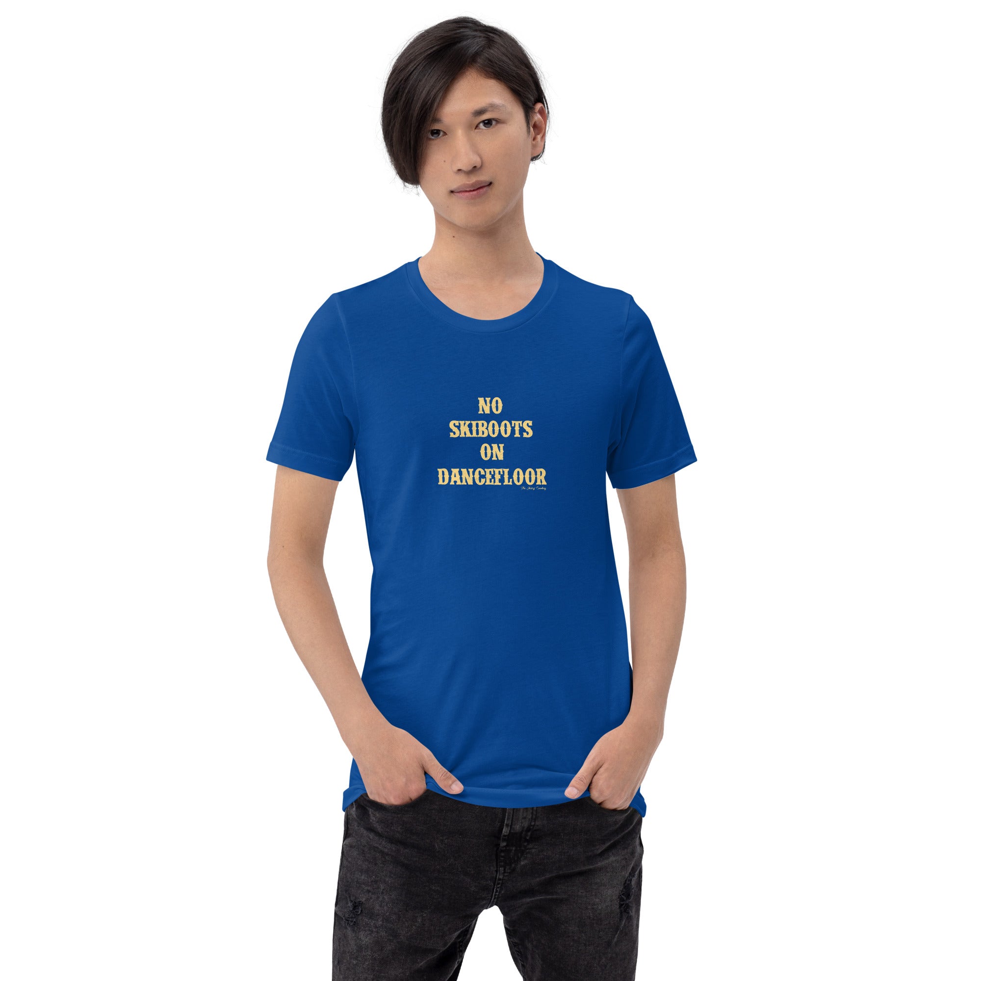 T-shirt en coton unisexe No Skiboots on Dancefloor sur couleurs foncées