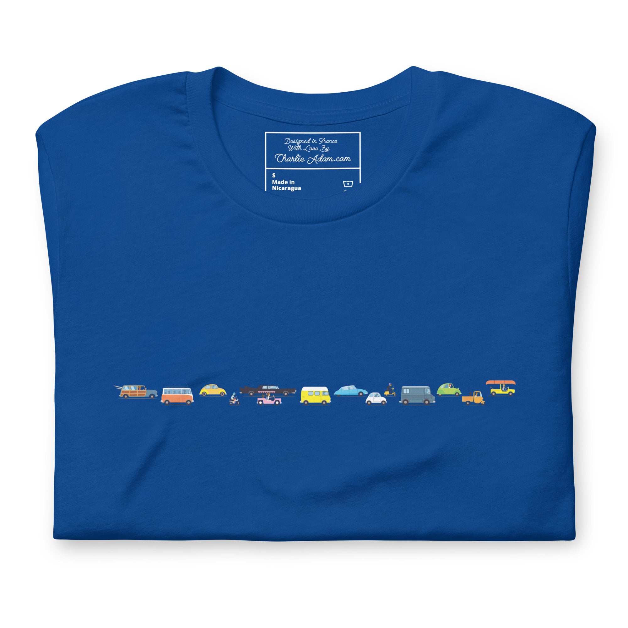 T-shirt en coton unisexe Vintage Cars Traffic Jam sur fond sombre