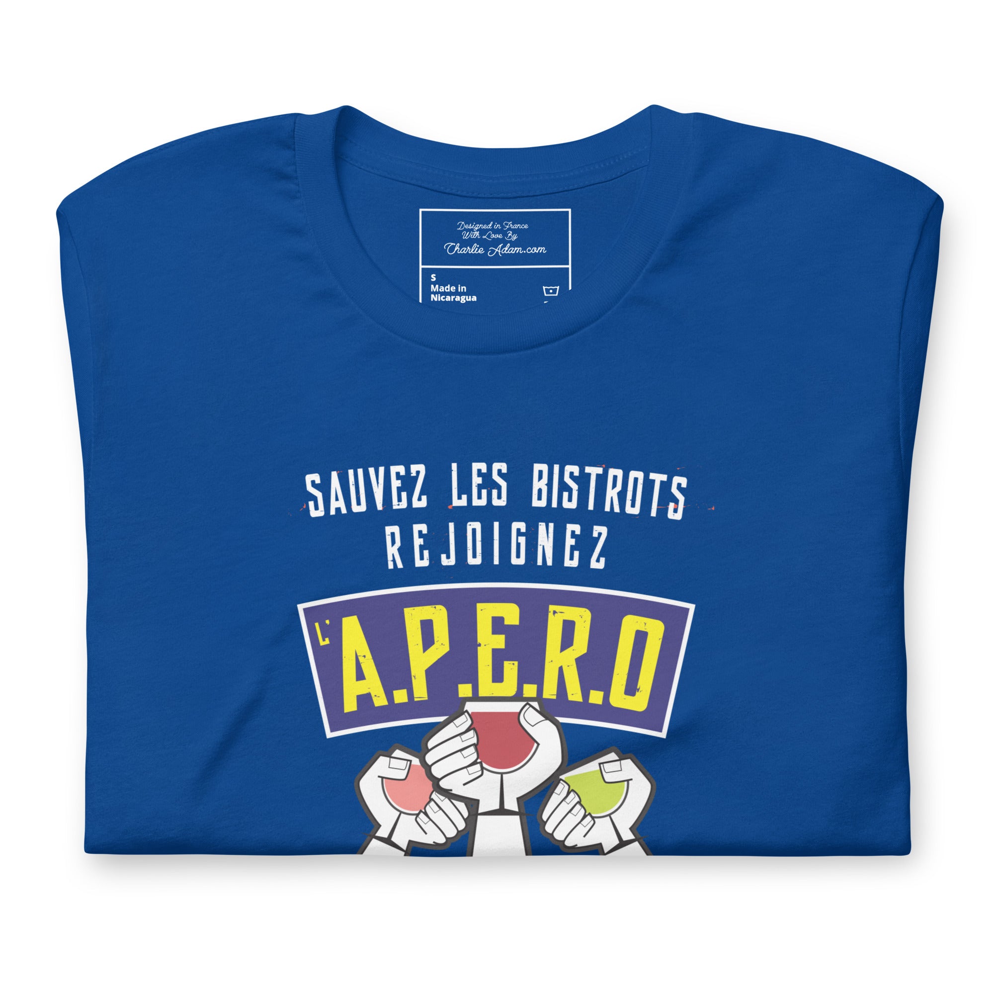 T-shirt en coton unisexe Sauvez les Bistrots, rejoignez l'Apéro sur couleurs foncées