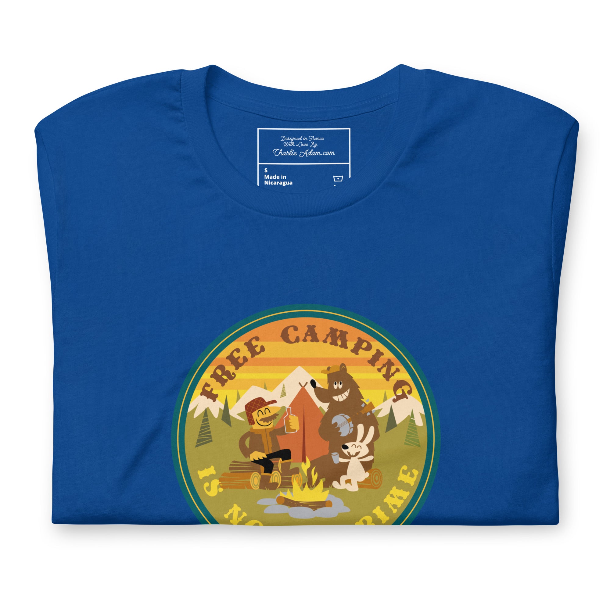 T-shirt en coton unisexe Free Camping is not a crime sur couleurs foncées