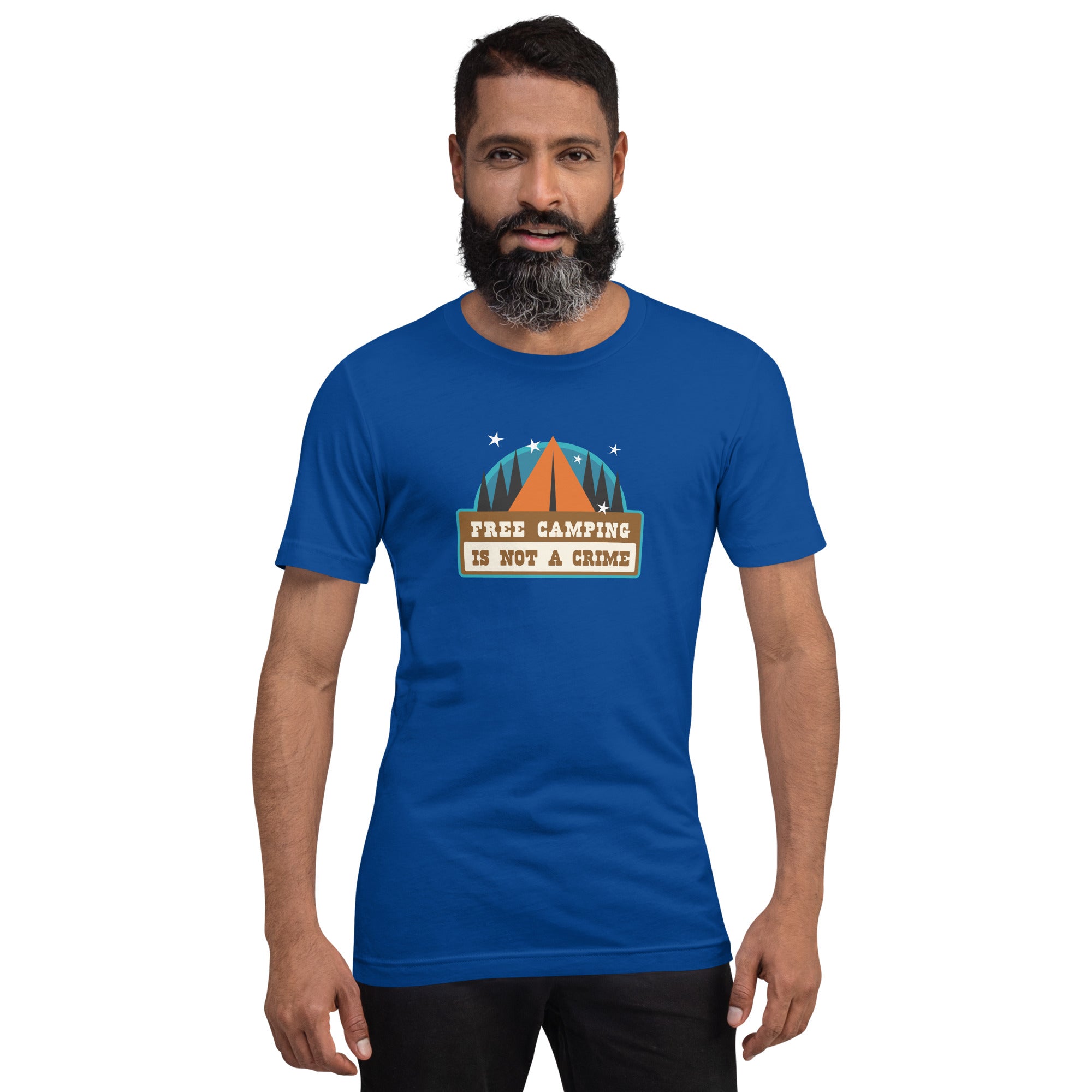 Unisex cotton t-shirt Free Camping is not a Crime on dark colors