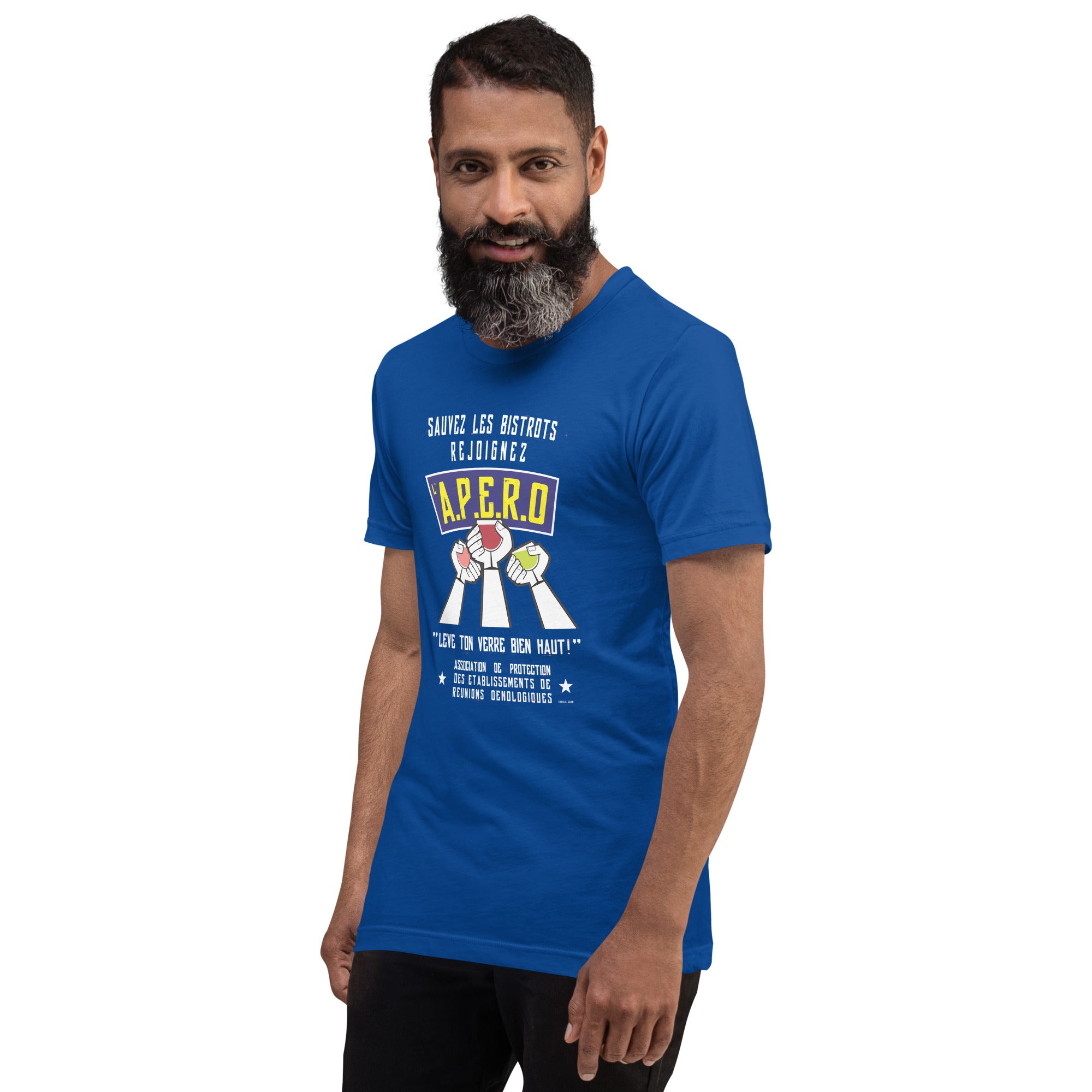 T-shirt en coton unisexe Sauvez les Bistrots, rejoignez l'Apéro sur couleurs foncées