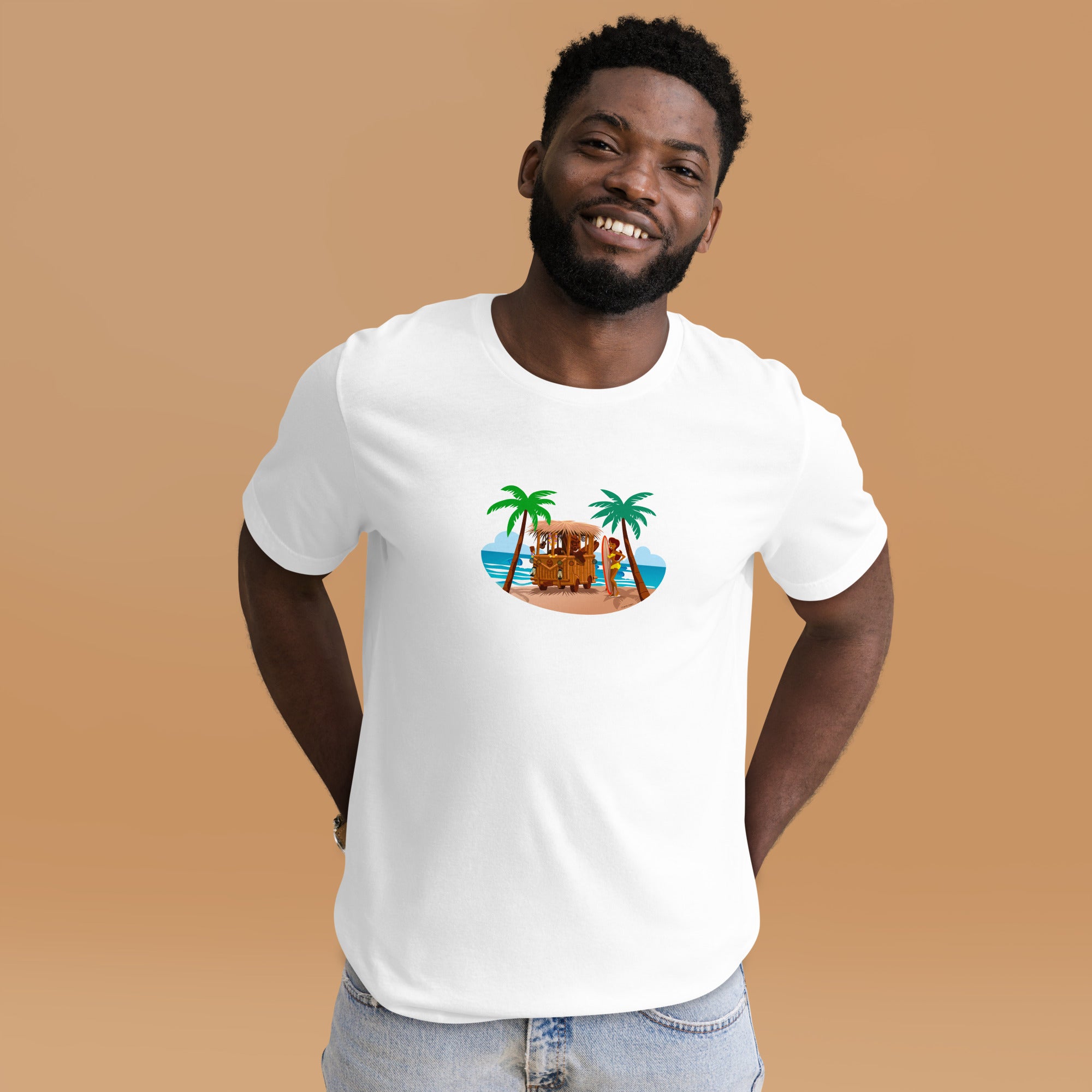 T-shirt en coton unisexe Tiki Kombi sur fond clair