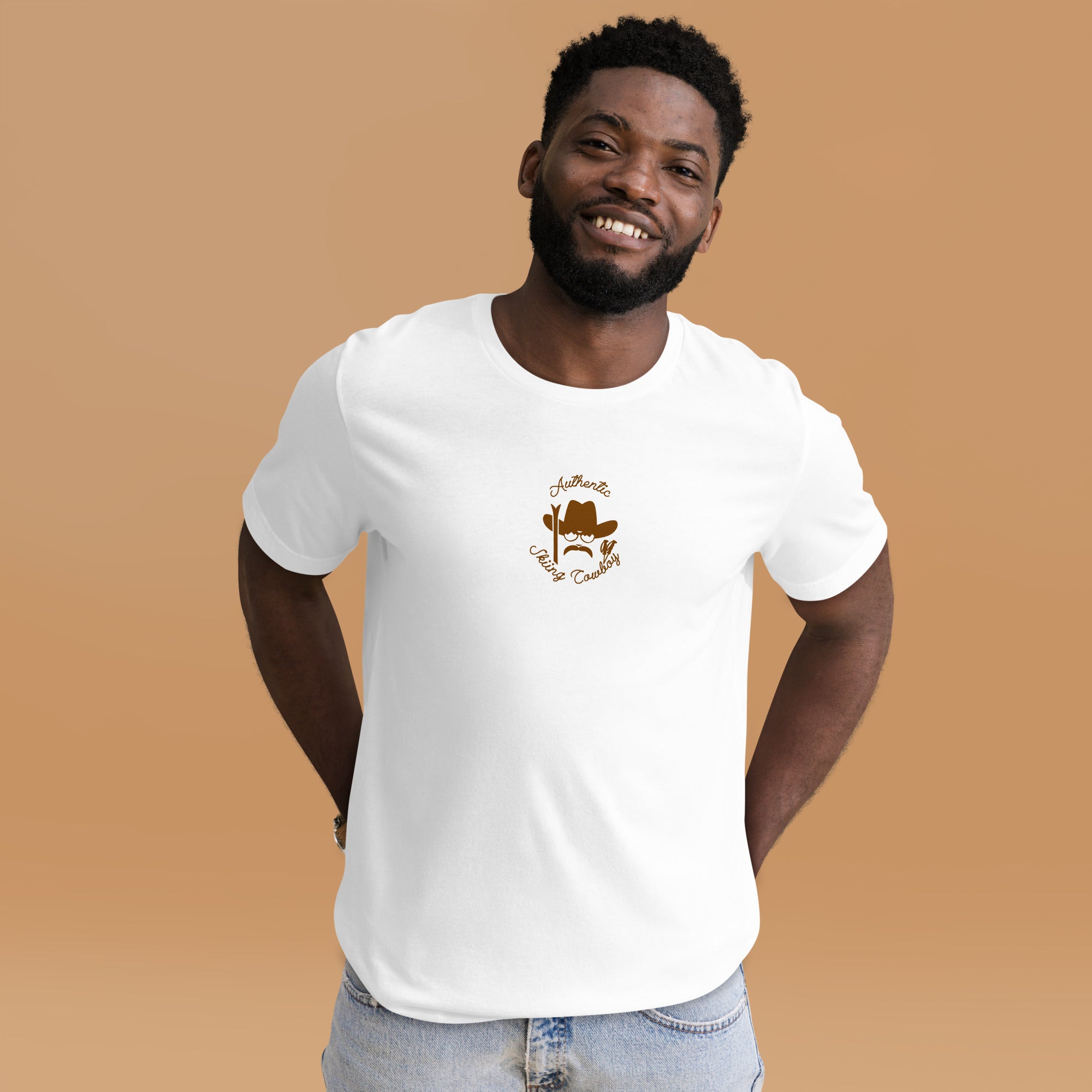 T-shirt en coton unisexe Authentic Skiing Cowboy sur couleurs claires