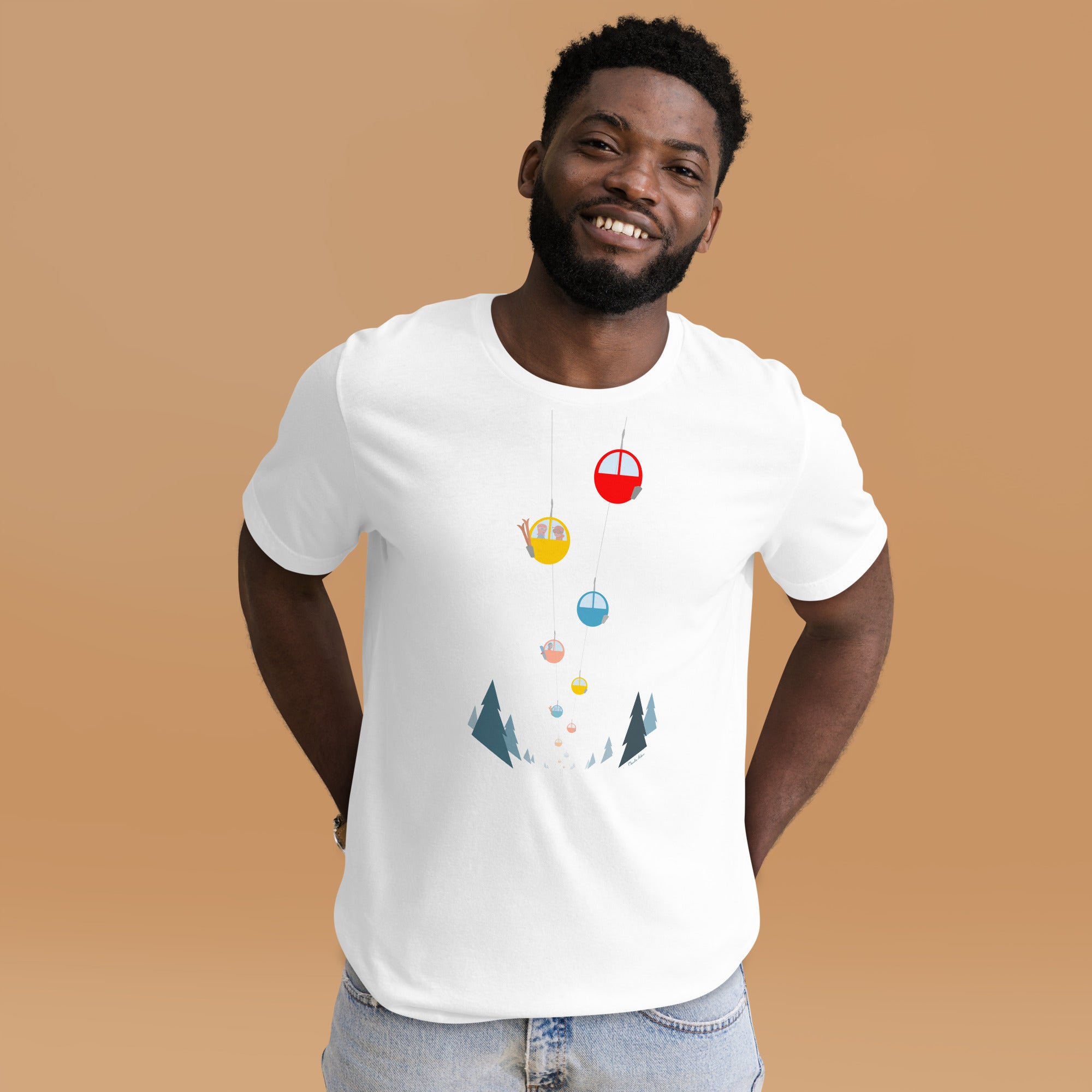 T-shirt en coton unisexe Gondolas in the mist sur couleurs claires