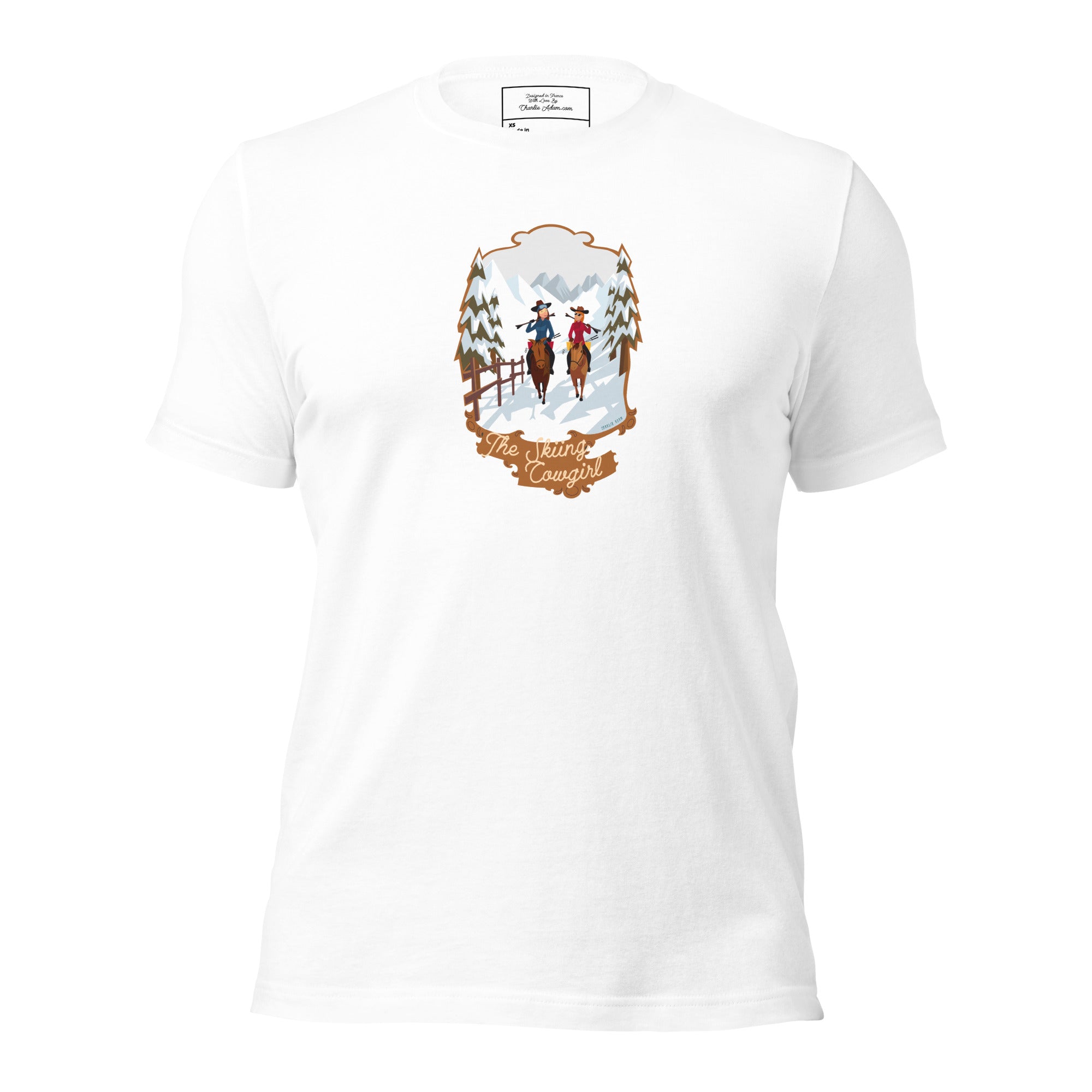 T-shirt en coton unisexe The Skiing Cowgirl sur fond clair