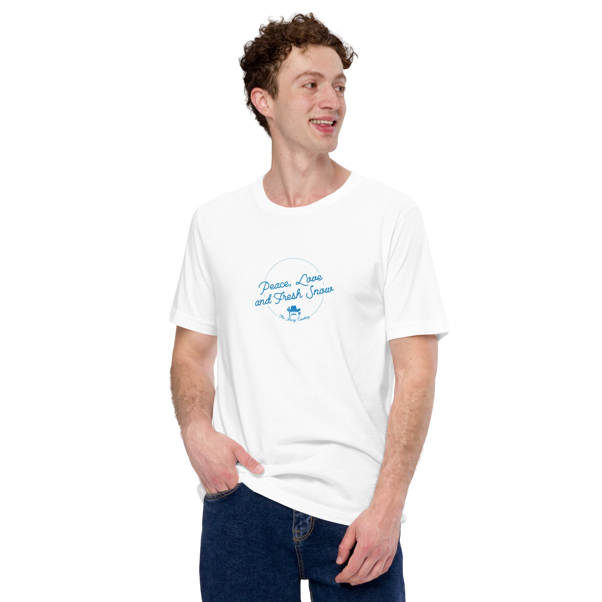 T-shirt en coton unisexe Peace, Love and Fresh Snow sur couleurs claires