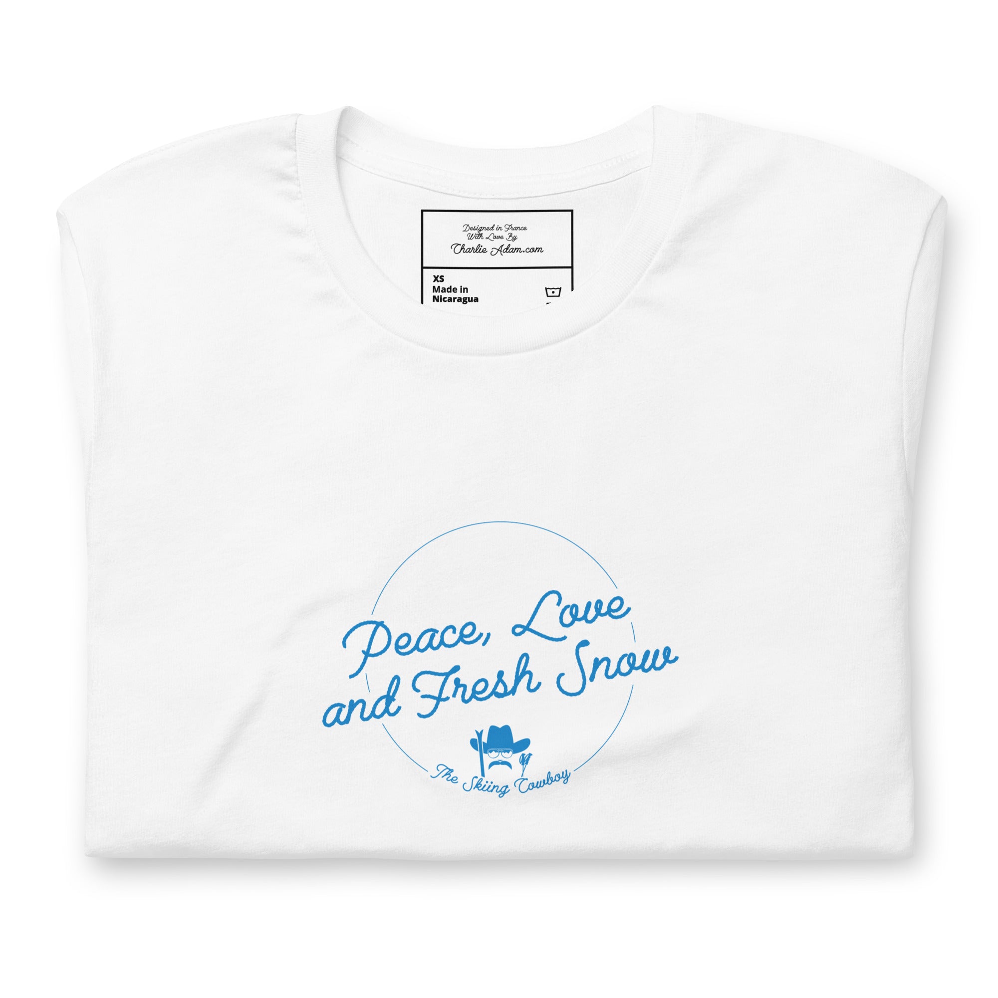 T-shirt en coton unisexe Peace, Love and Fresh Snow sur couleurs claires