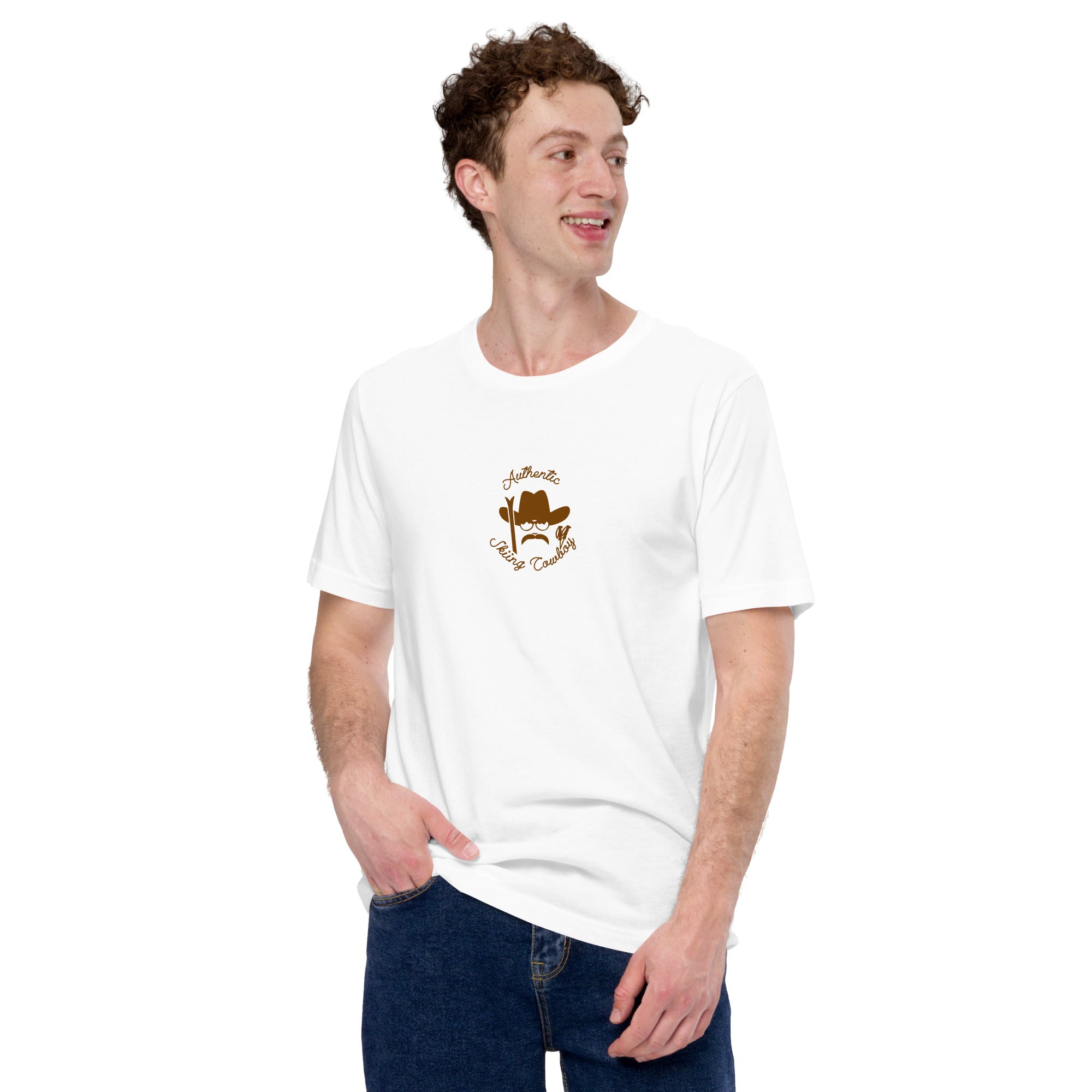 T-shirt en coton unisexe Authentic Skiing Cowboy sur couleurs claires