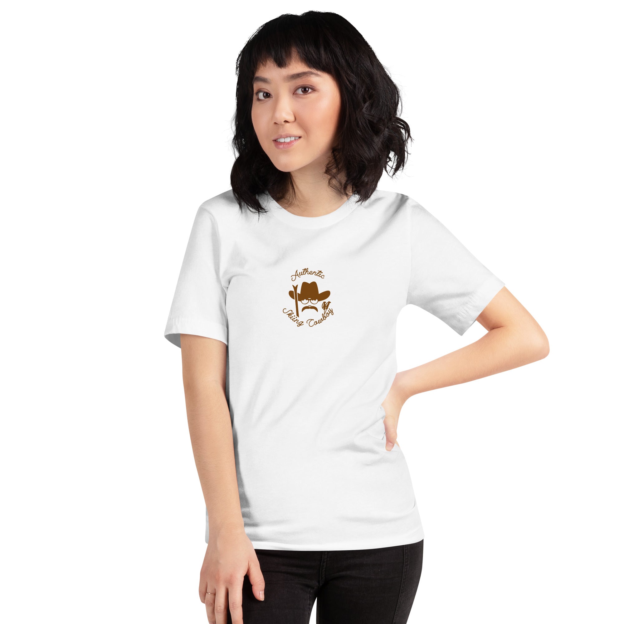 T-shirt en coton unisexe Authentic Skiing Cowboy sur couleurs claires