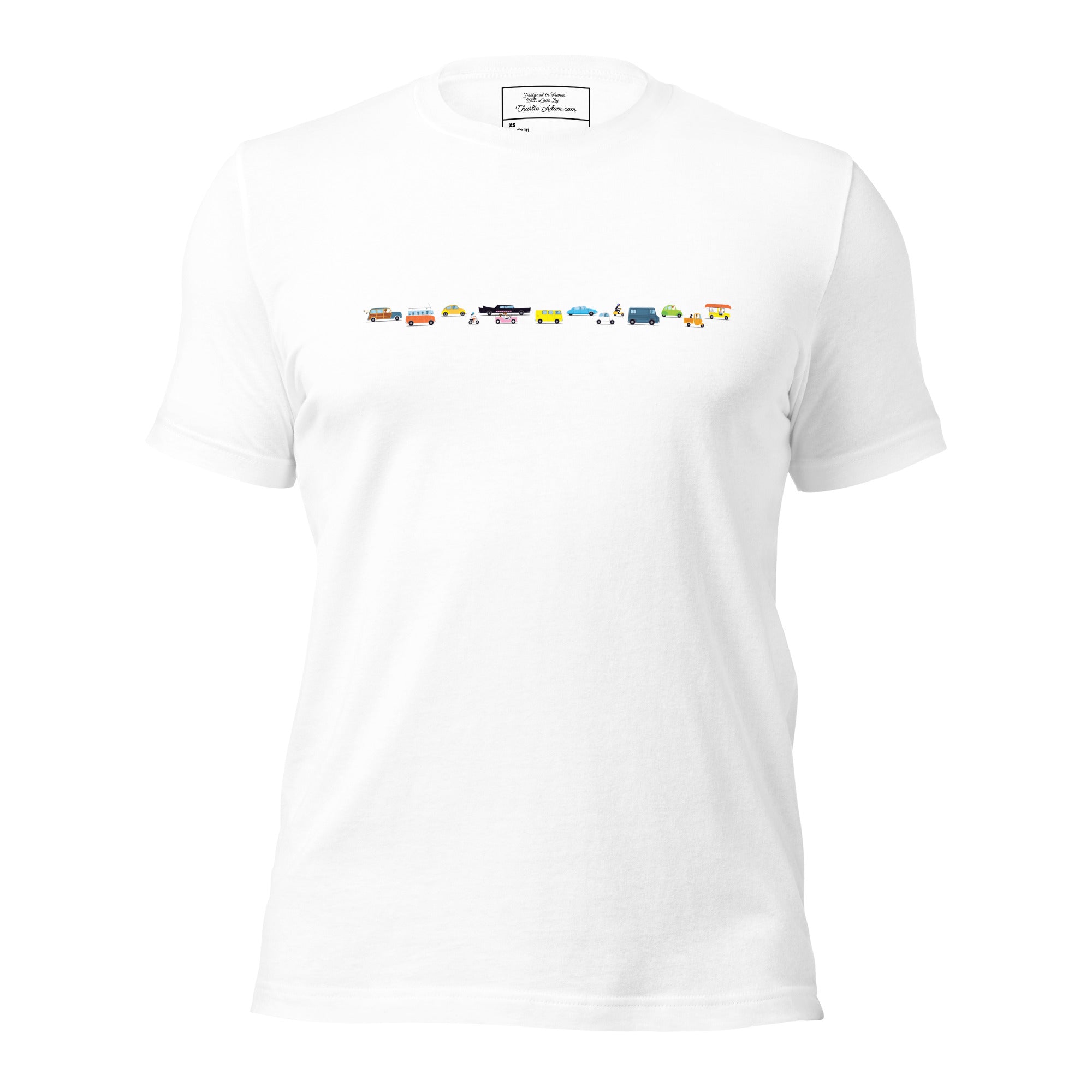 T-shirt en coton unisexe Vintage Cars Traffic Jam sur couleurs claires