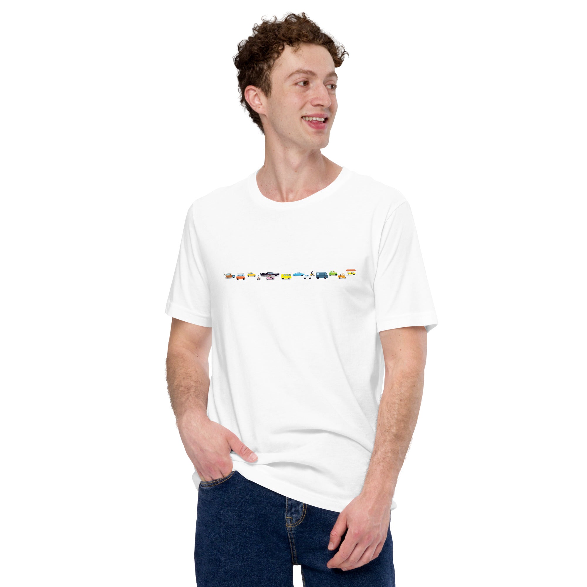 T-shirt en coton unisexe Vintage Cars Traffic Jam sur couleurs claires