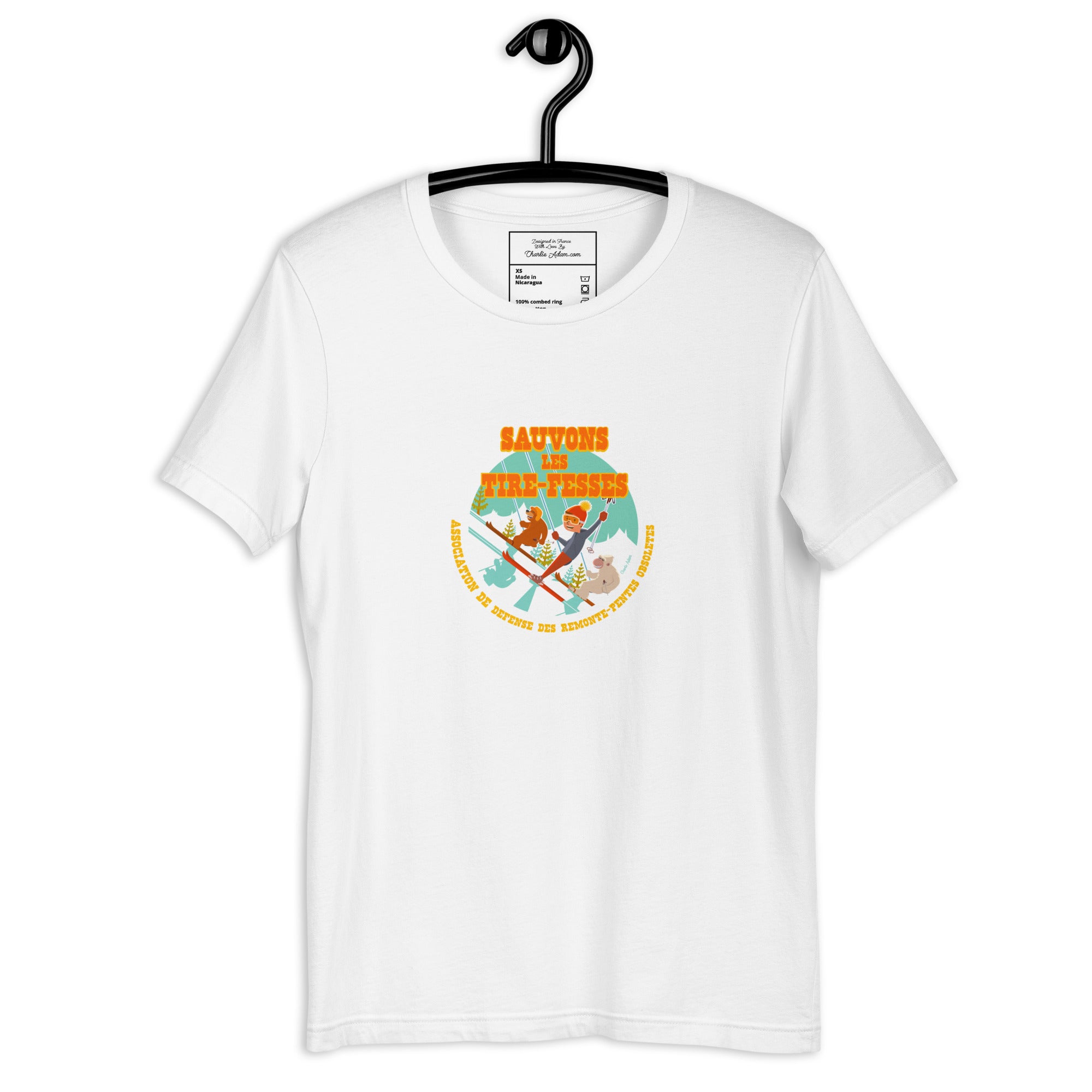 T-shirt en coton unisexe Sauvons les Tires-fesses sur couleurs claires