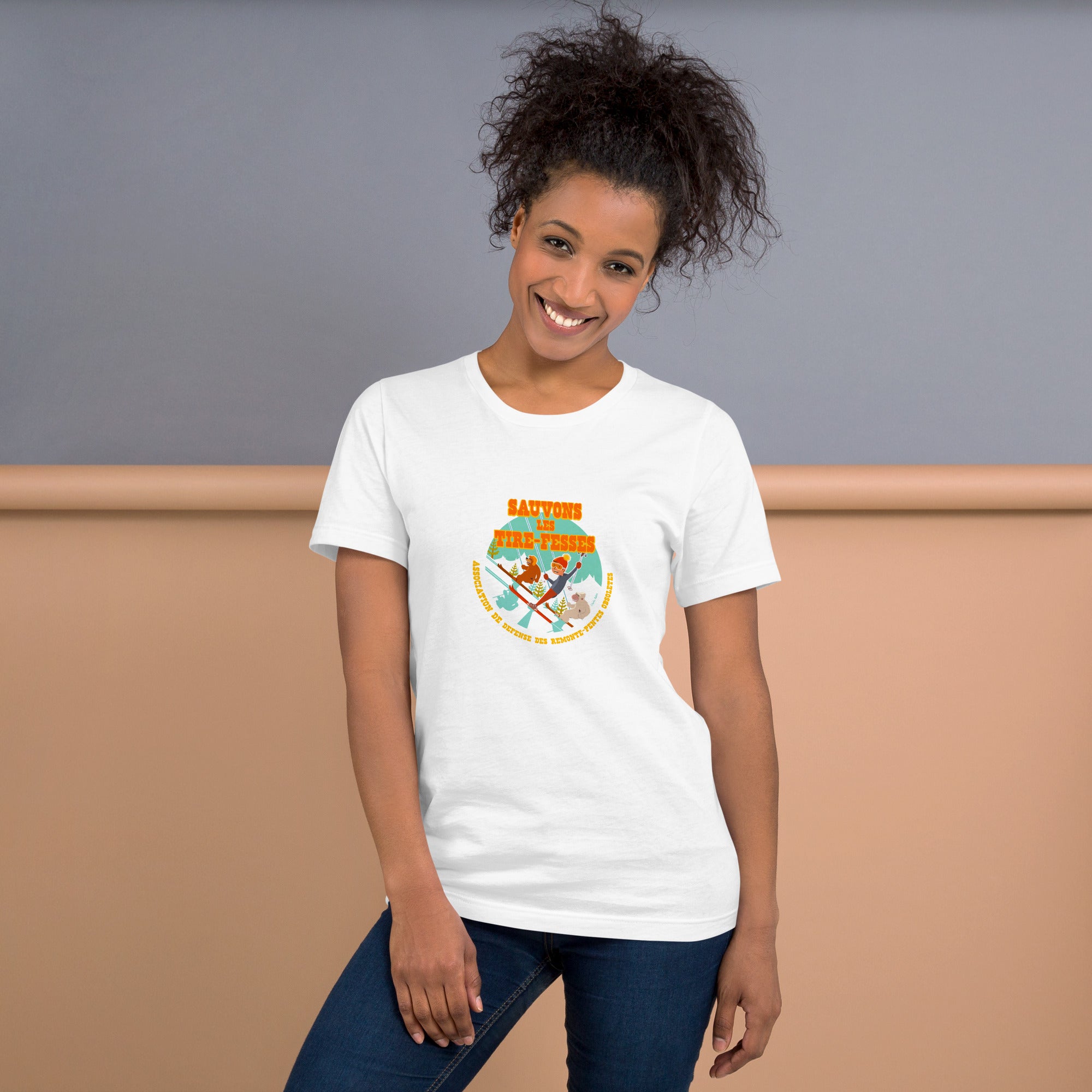 T-shirt en coton unisexe Sauvons les Tires-fesses sur couleurs claires