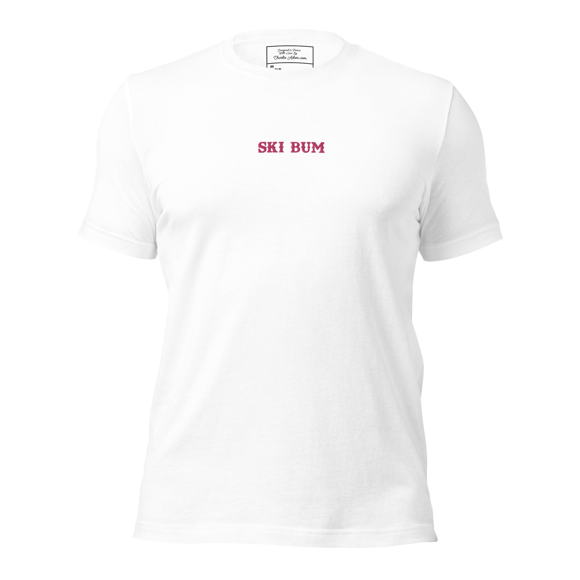 T-shirt en coton unisexe Ski Bum Flamingo brodé sur couleurs claires