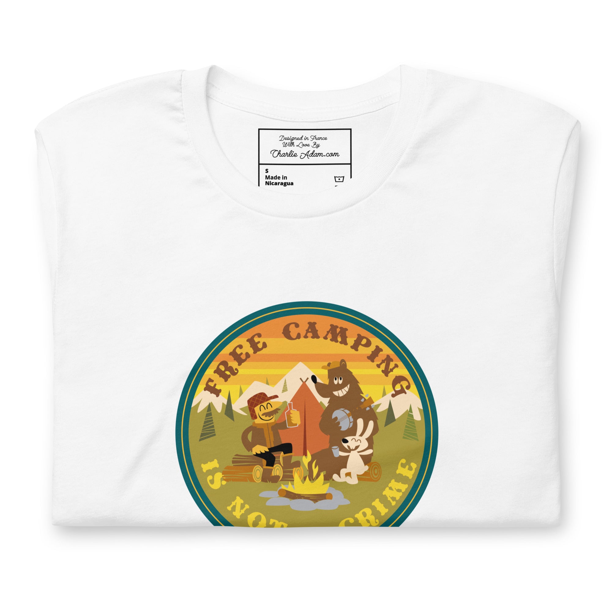 T-shirt en coton unisexe Free Camping is not a crime sur couleurs claires