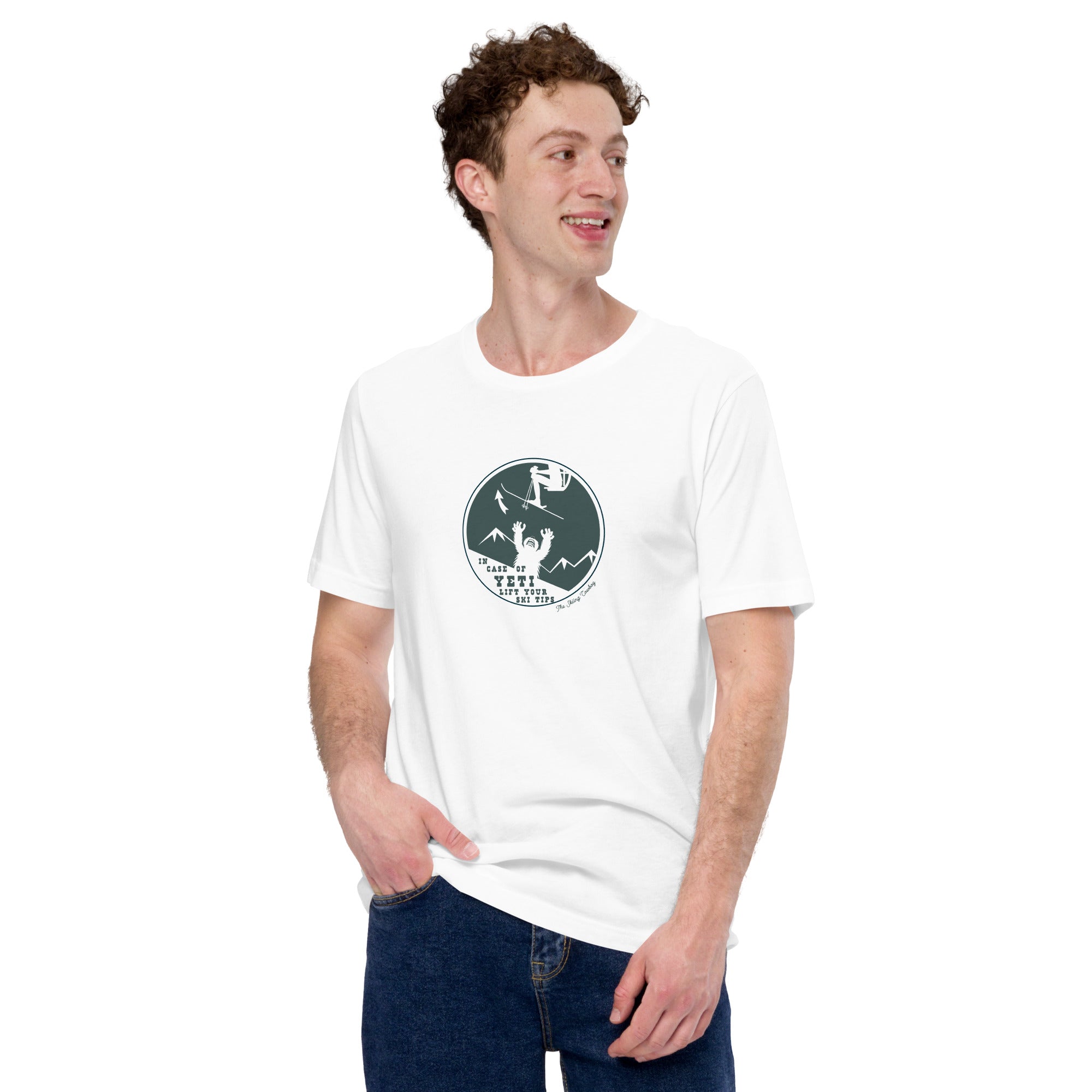 Unisex cotton t-shirt In case of Yeti, lift your ski tips on light colors