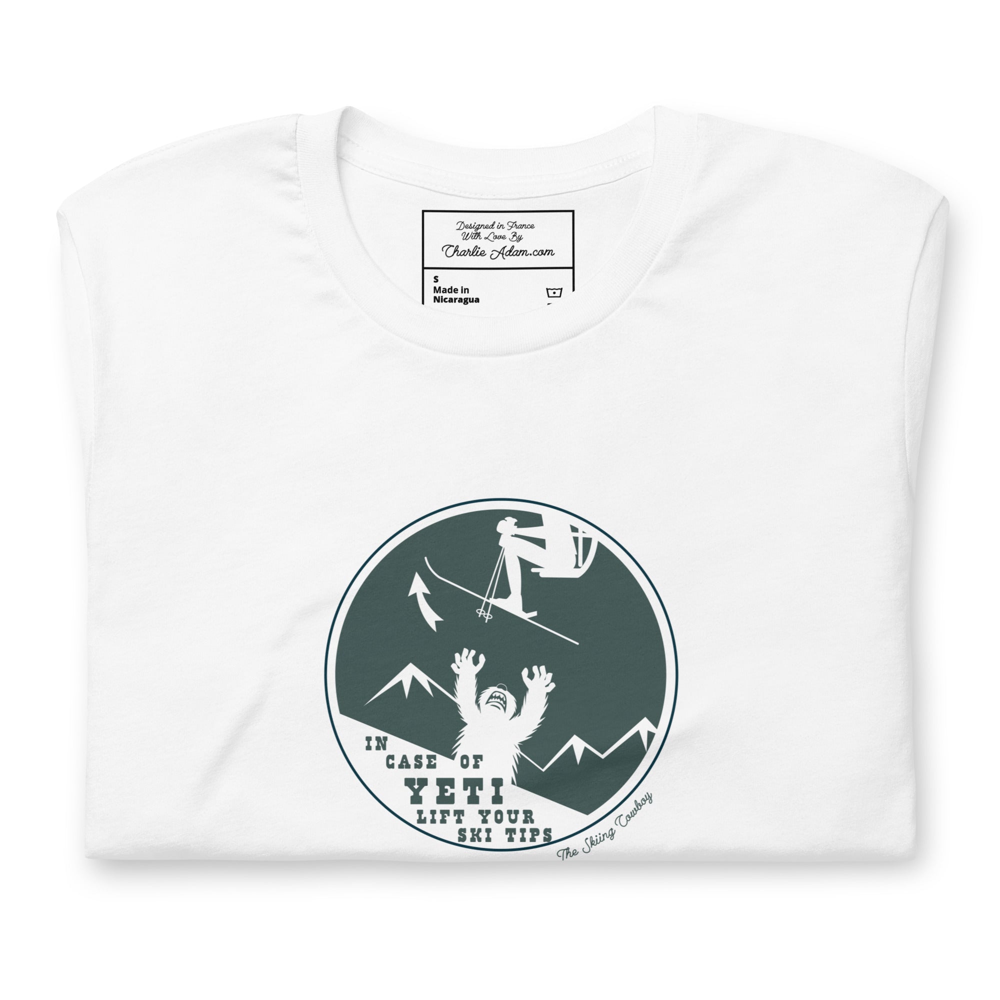 T-shirt en coton unisexe In case of Yeti, lift your ski tips sur couleurs claires