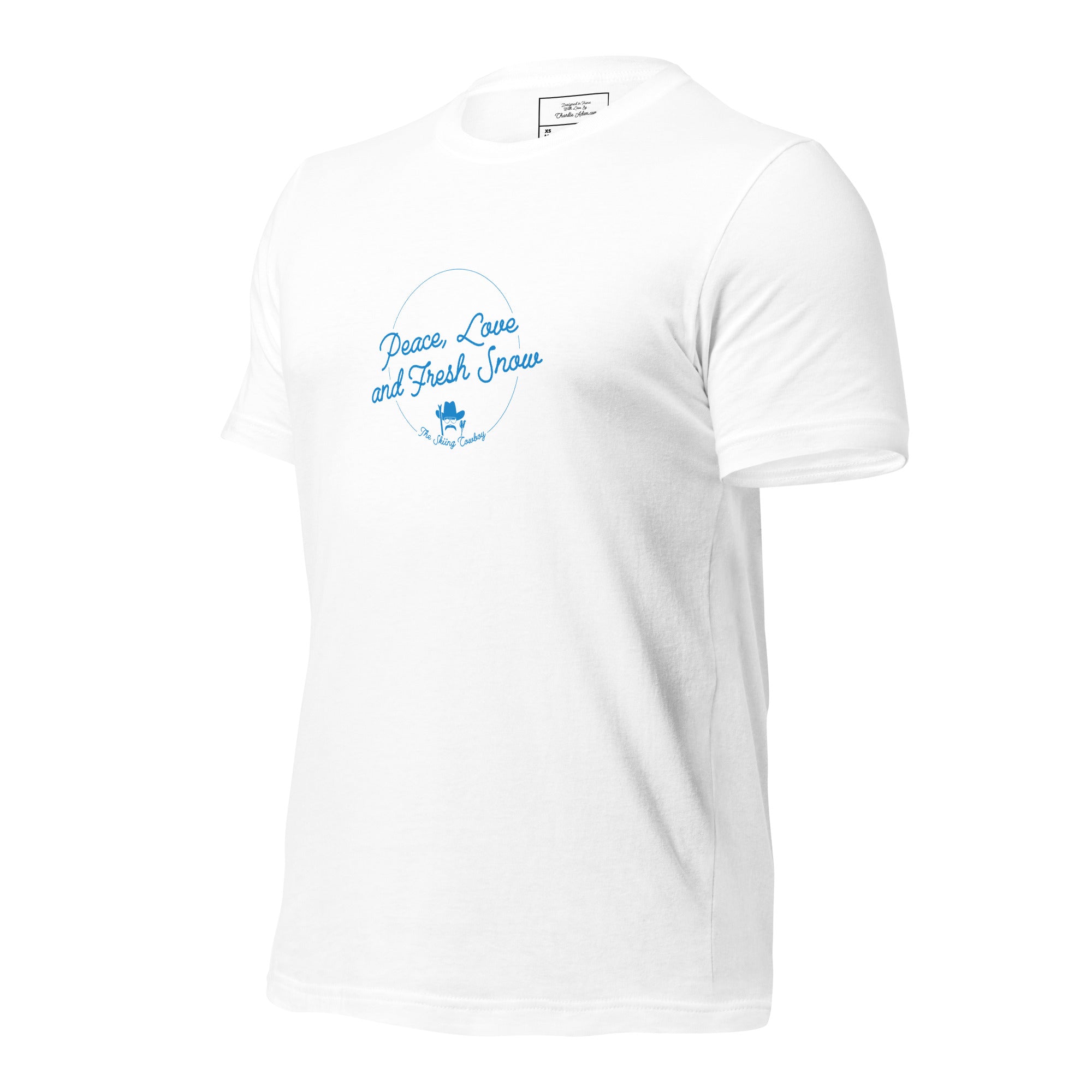 T-shirt en coton unisexe Peace, Love and Fresh Snow sur couleurs claires