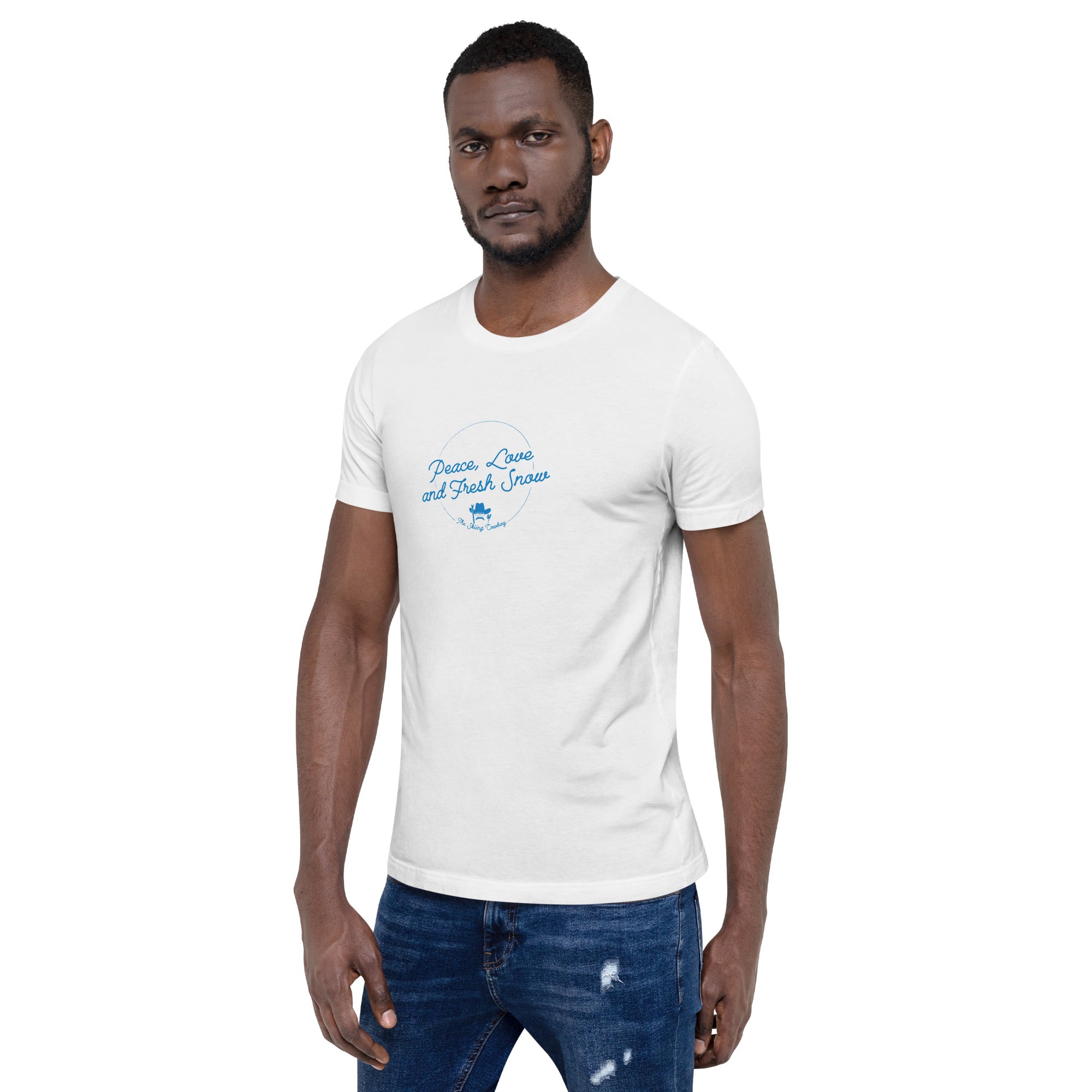 T-shirt en coton unisexe Peace, Love and Fresh Snow sur couleurs claires