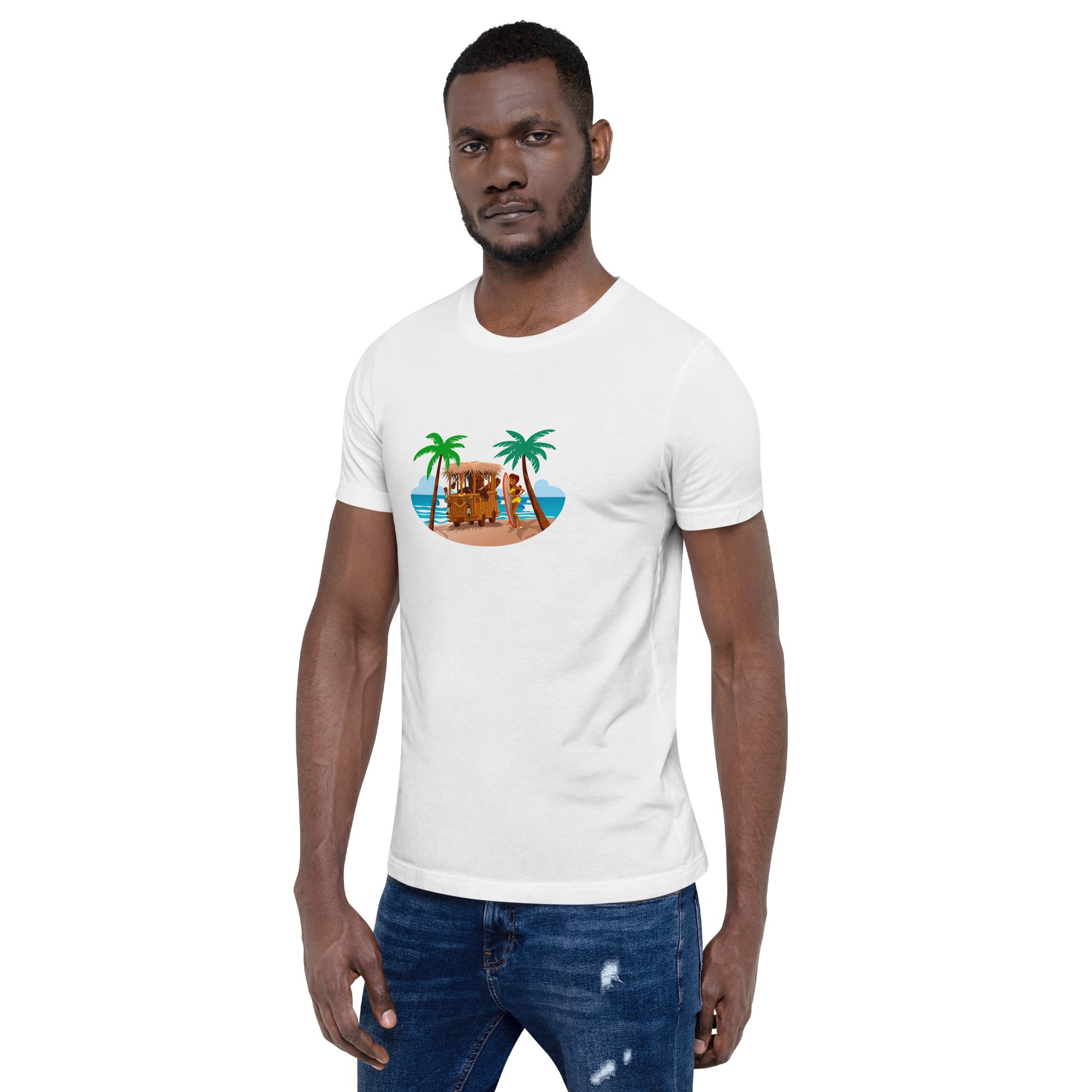 T-shirt en coton unisexe Tiki Kombi sur fond clair