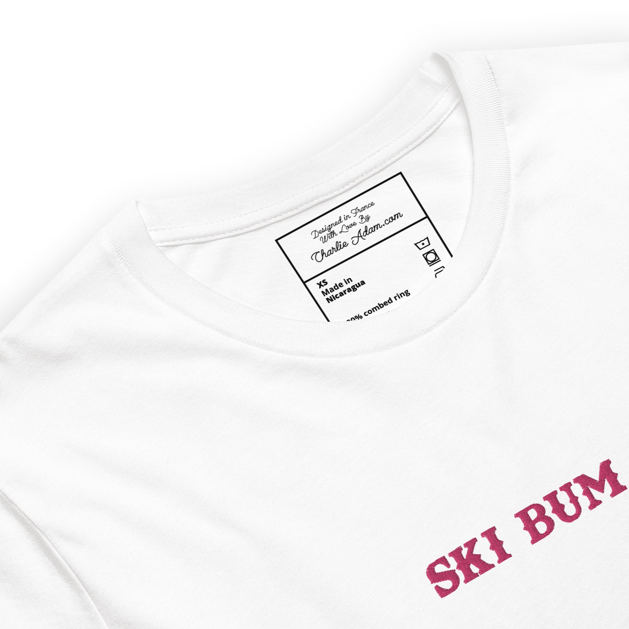 T-shirt en coton unisexe Ski Bum Flamingo brodé sur couleurs claires