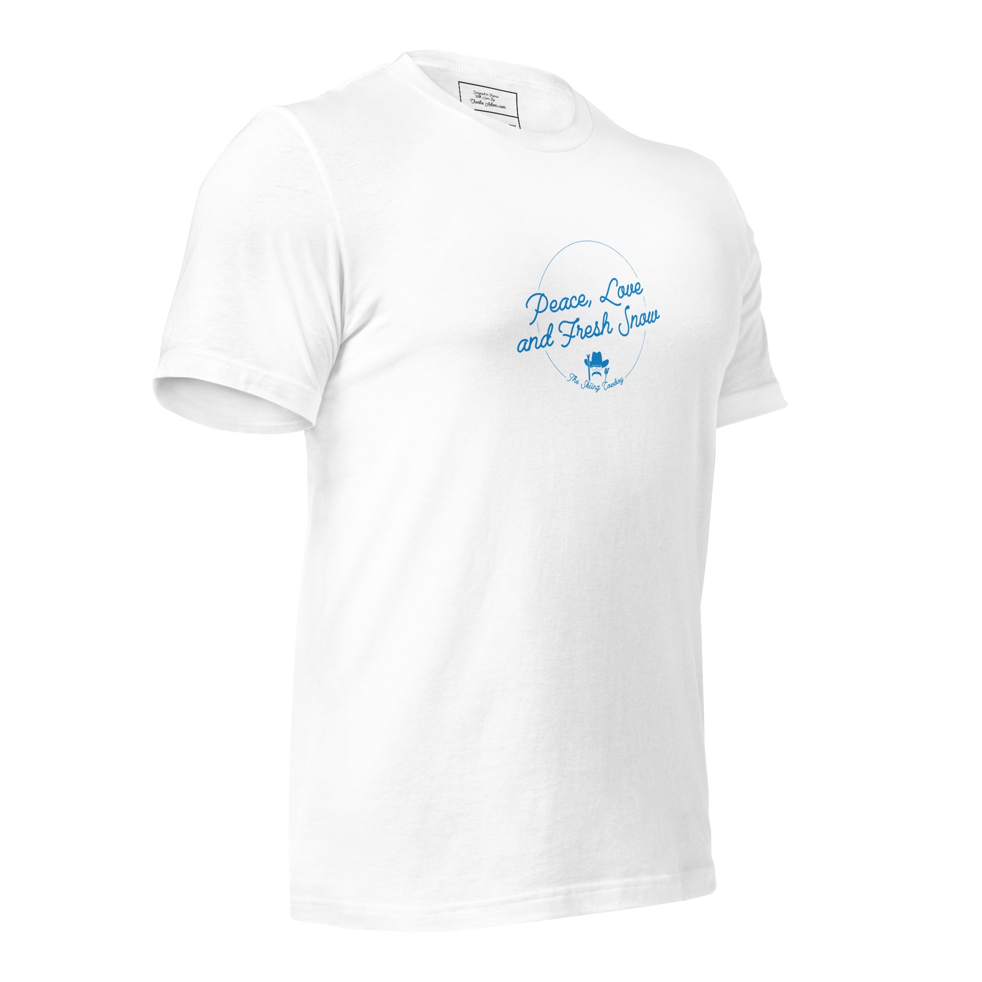 T-shirt en coton unisexe Peace, Love and Fresh Snow sur couleurs claires