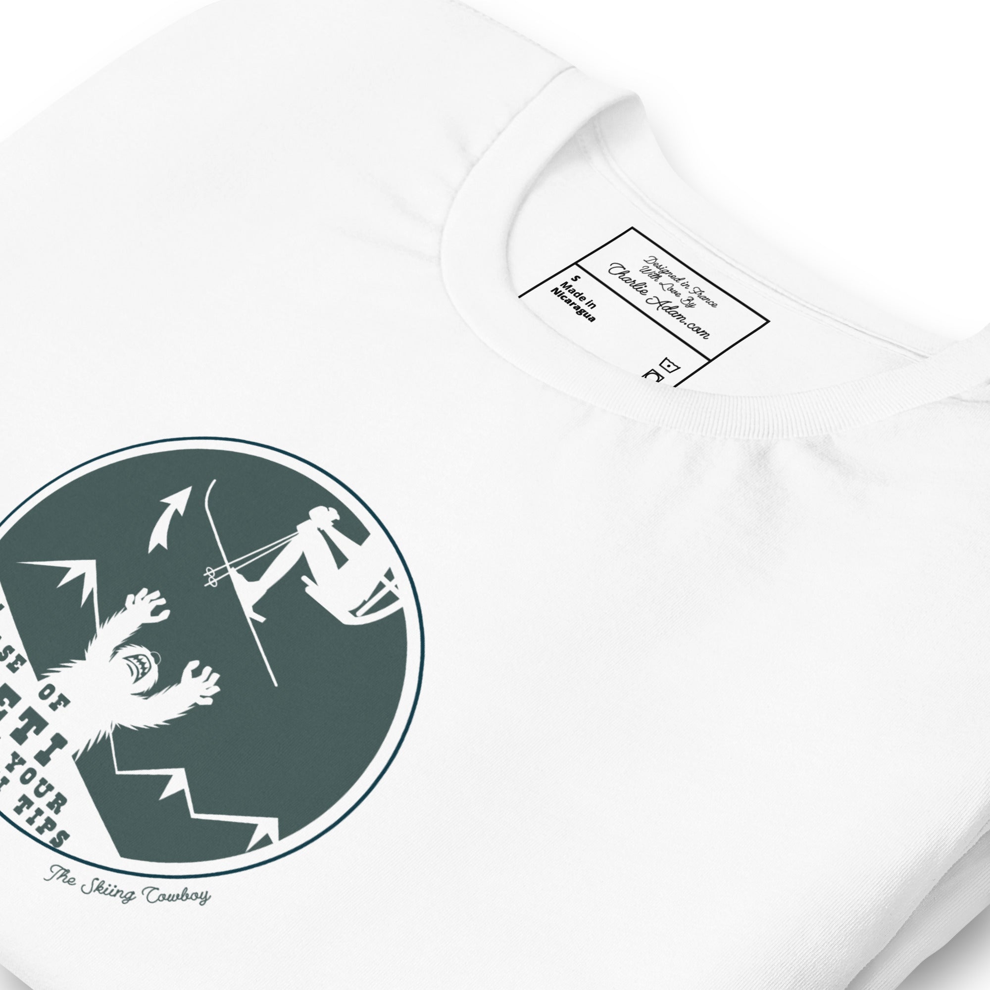 T-shirt en coton unisexe In case of Yeti, lift your ski tips sur couleurs claires