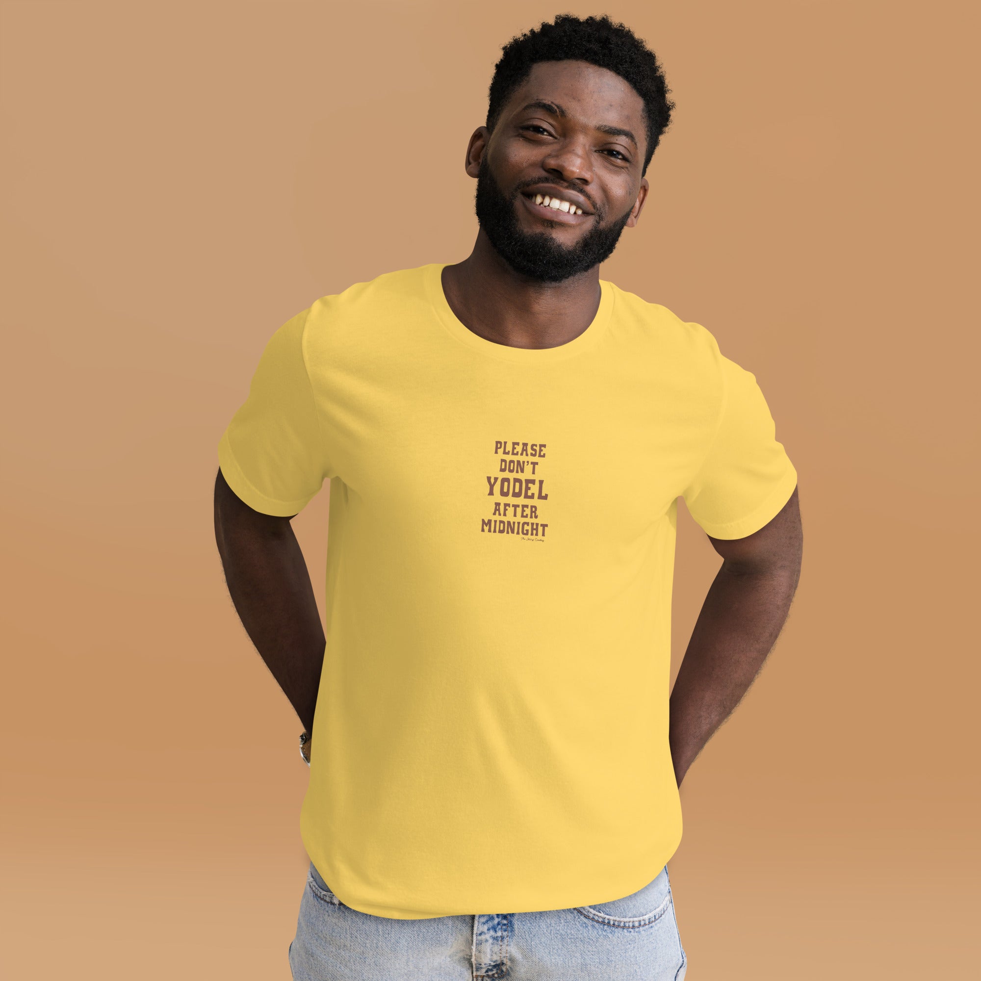 Unisex t-shirt Don't Yodel After Midnight on bright colors