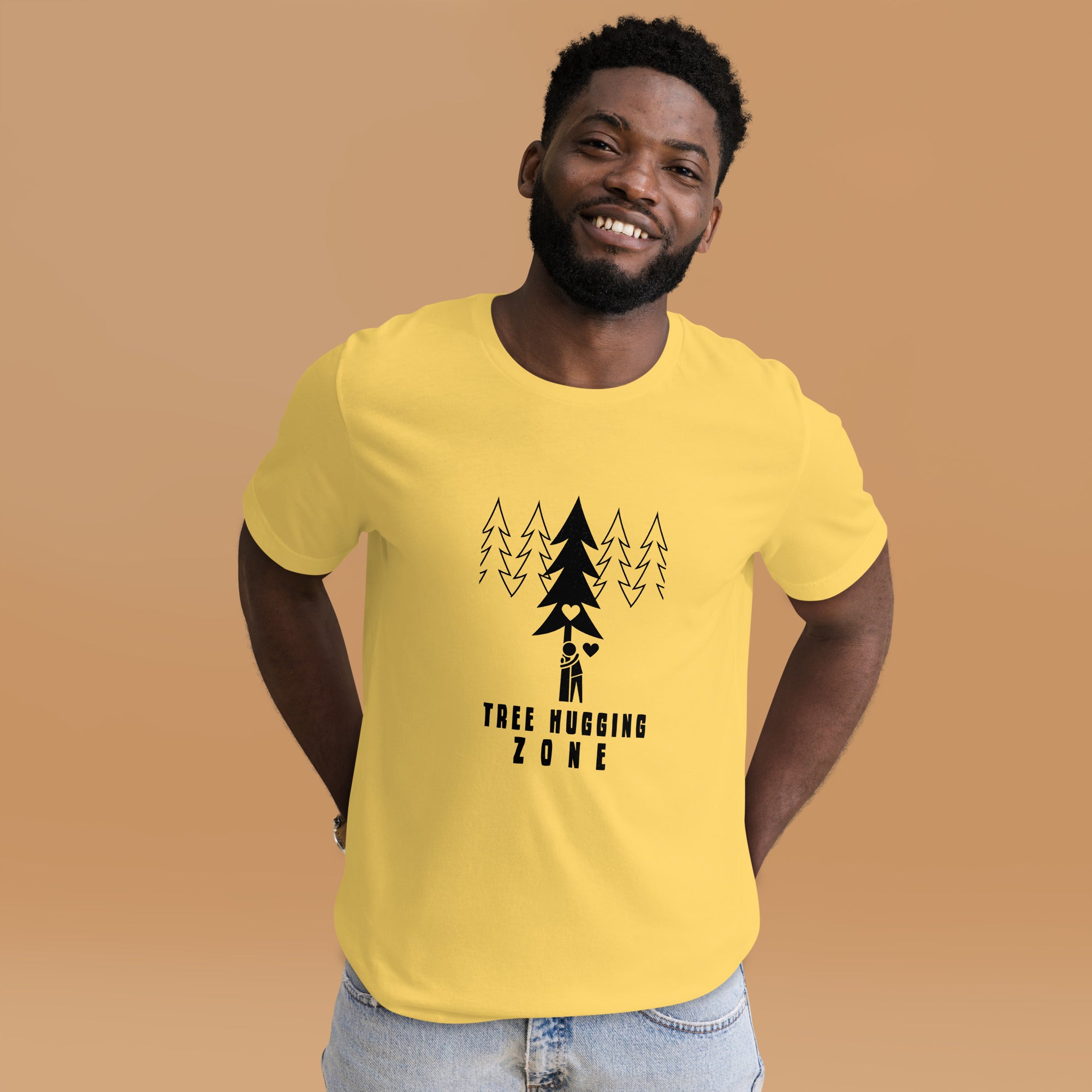 Unisex cotton t-shirt Tree hugging zone on bright colors