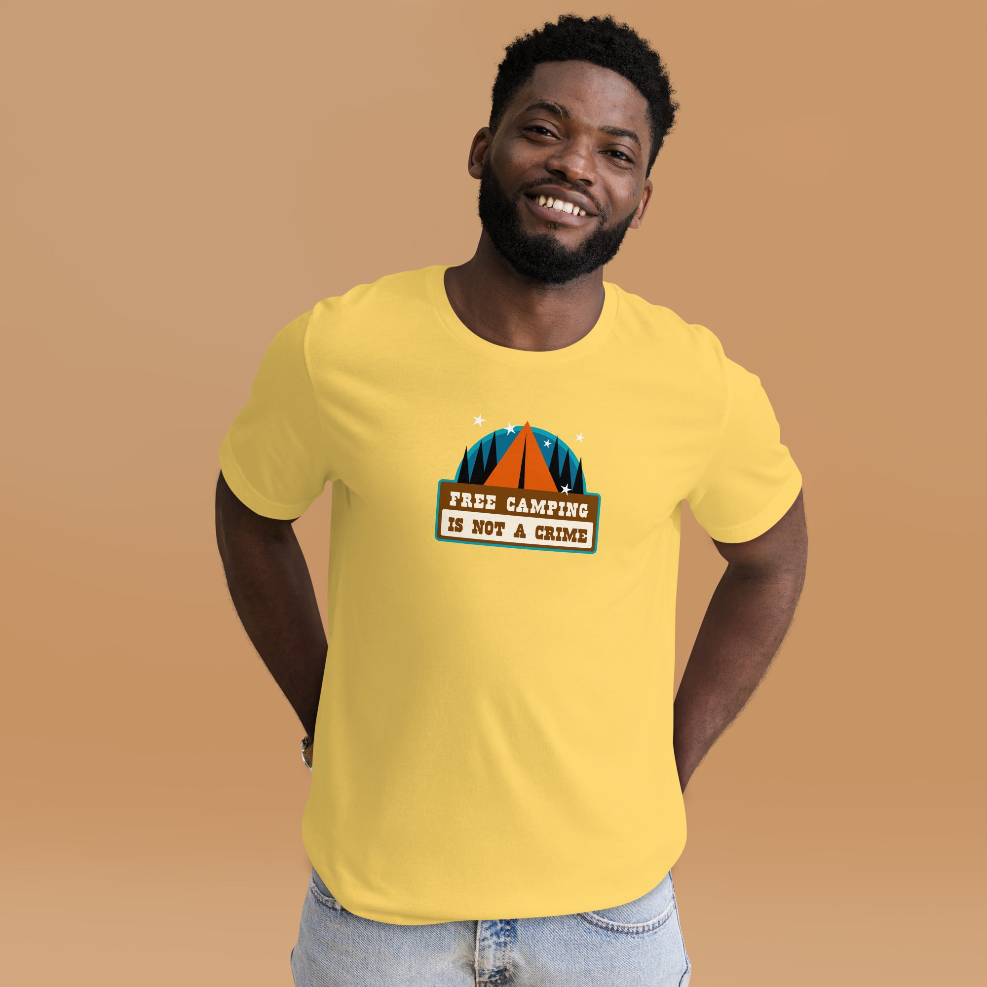 Unisex cotton t-shirt Free Camping is not a Crime on light colors