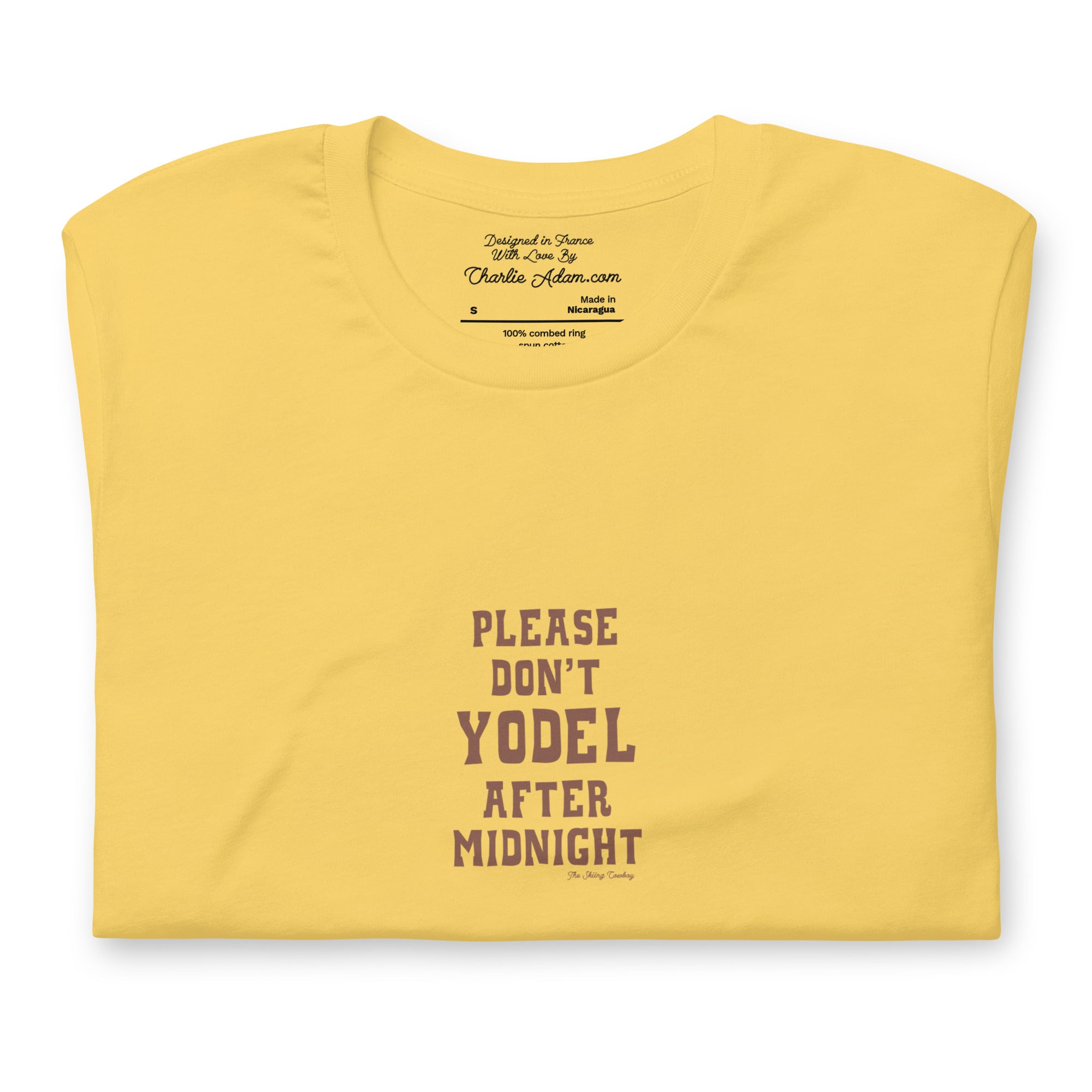 T-shirt en coton unisexe Don't Yodel After Midnight texte foncé sur couleurs vives