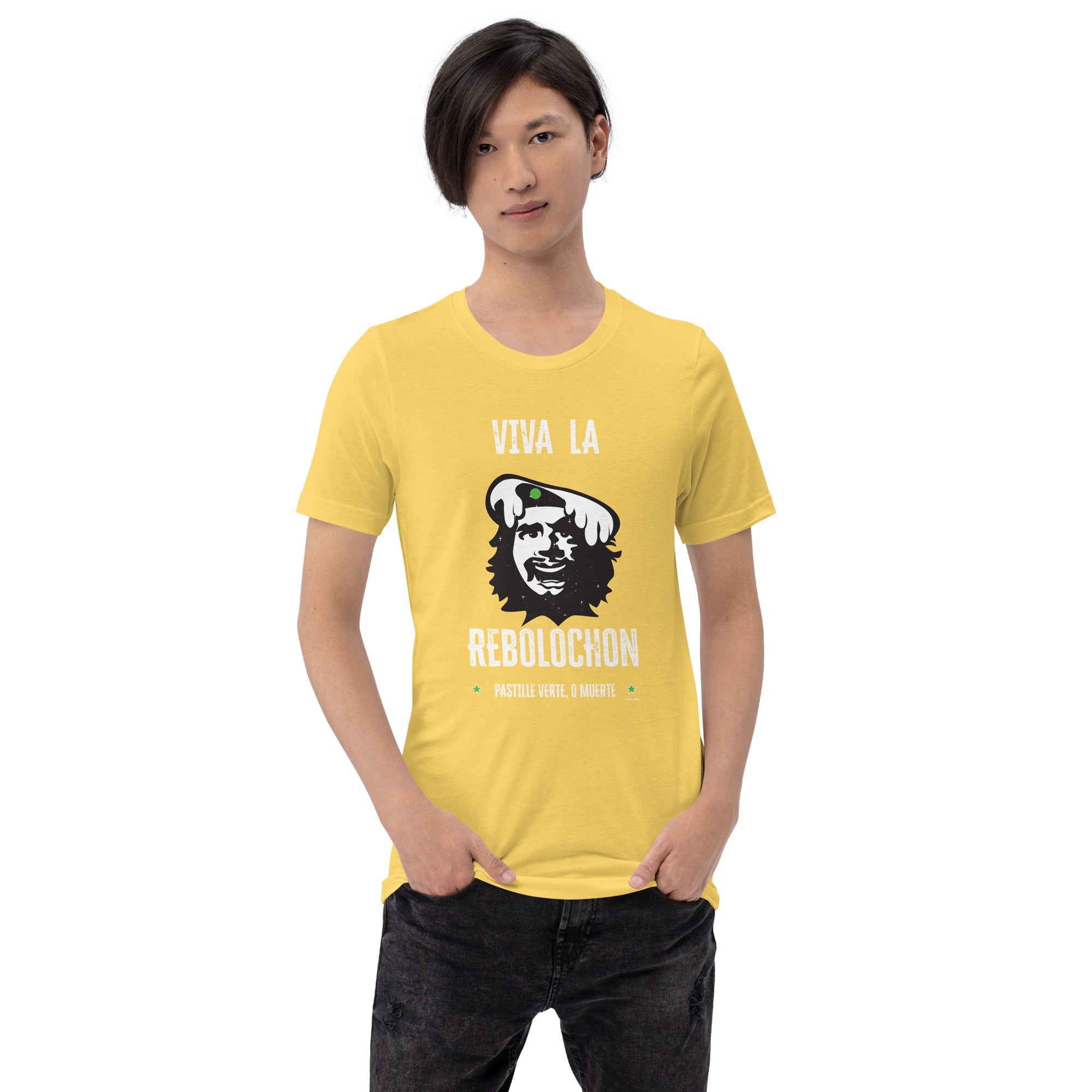 Unisex cotton t-shirt Viva la Rebolochon on bright colors