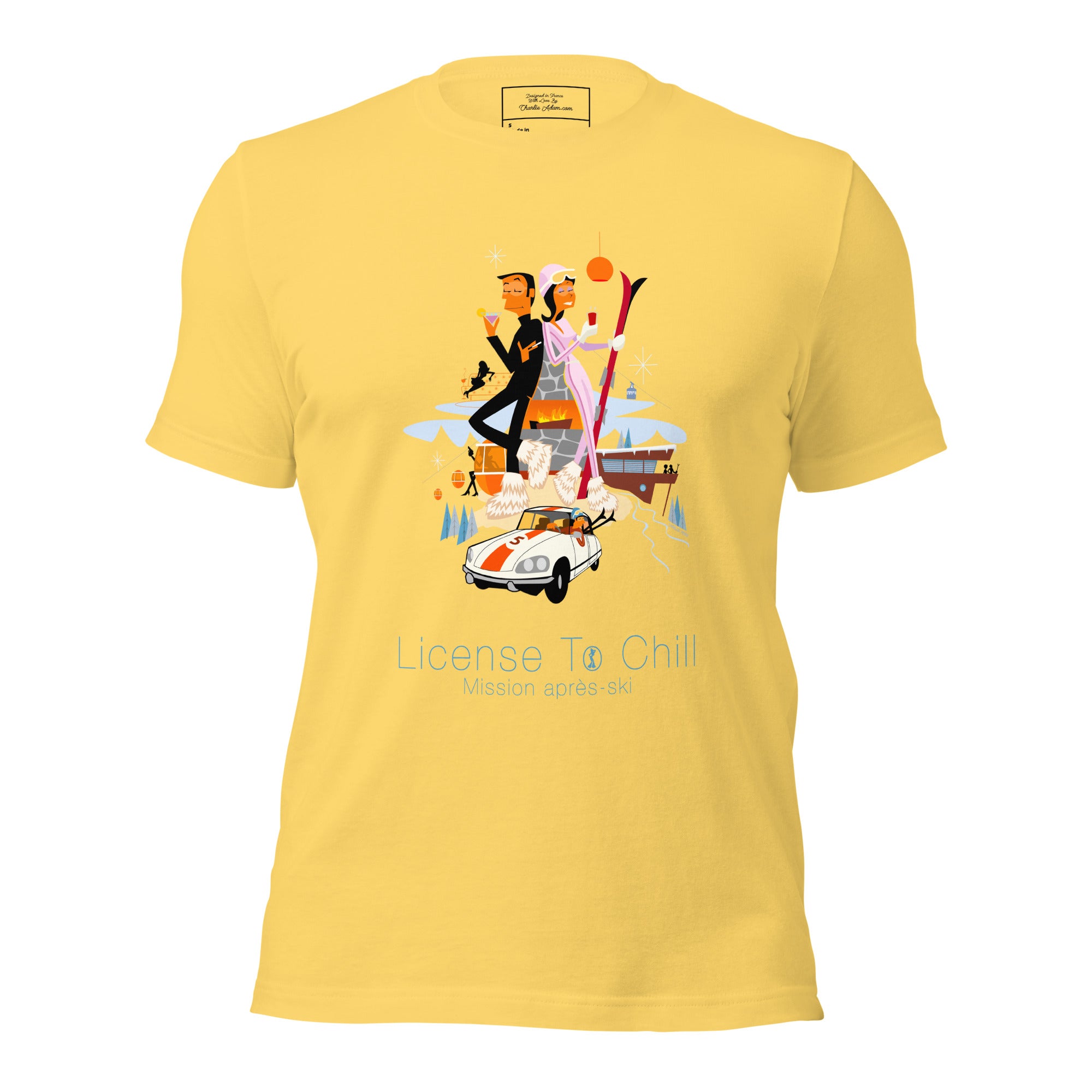 Unisex cotton t-shirt License to Chill Mission Après-Ski on bright colors