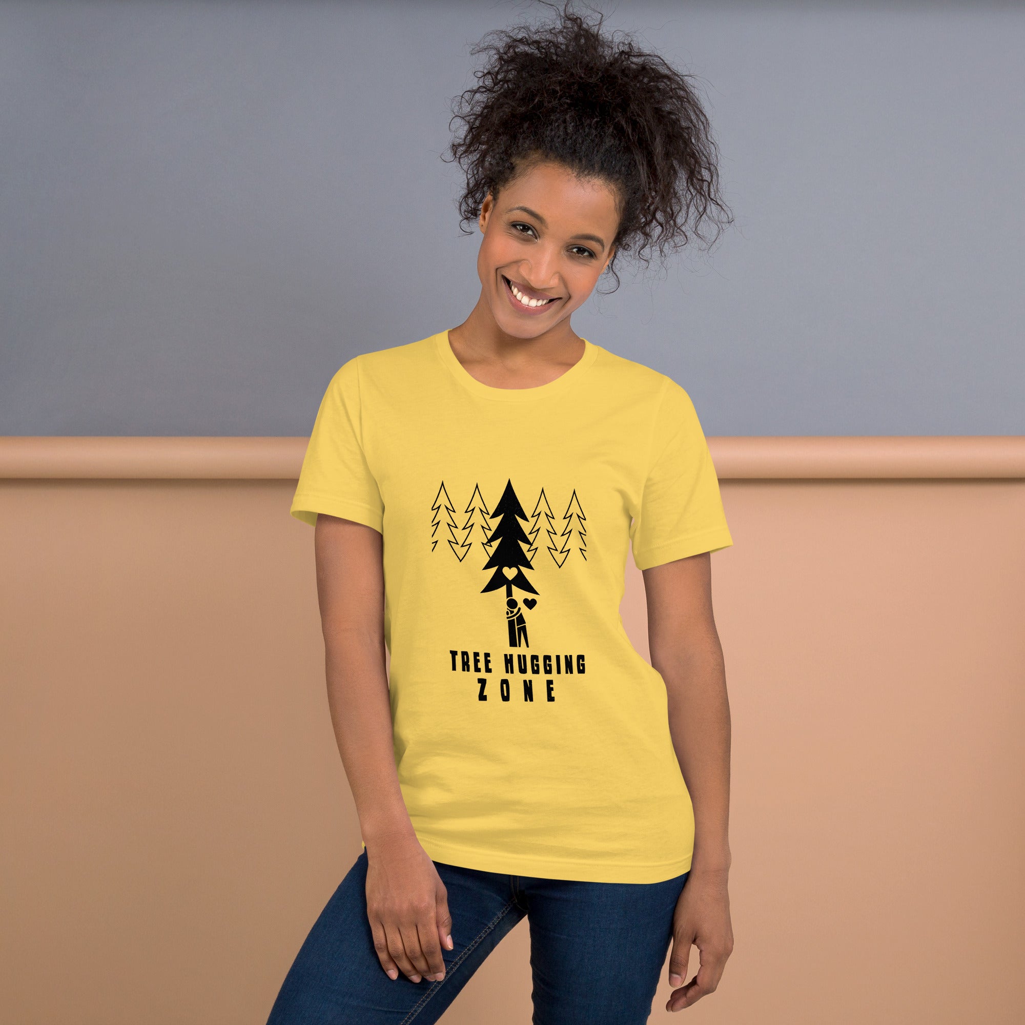 Unisex cotton t-shirt Tree hugging zone on bright colors