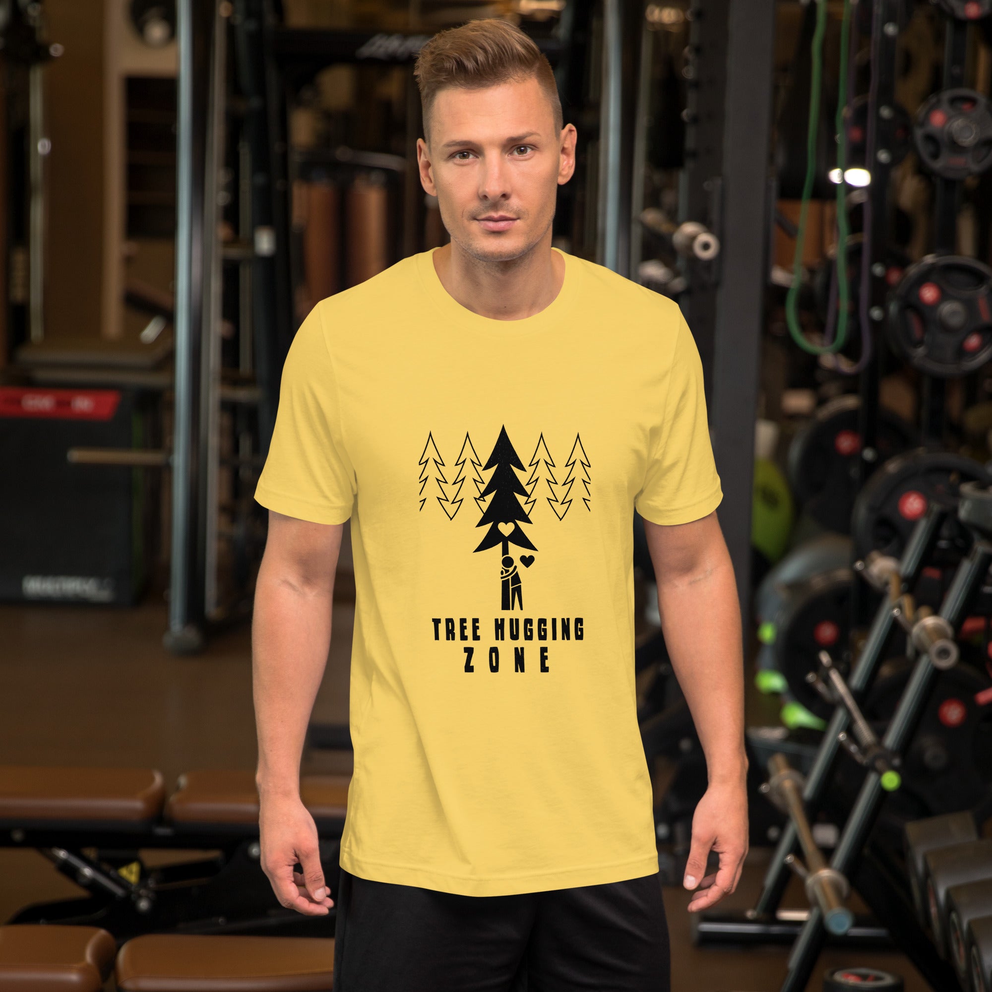 Unisex cotton t-shirt Tree hugging zone on bright colors