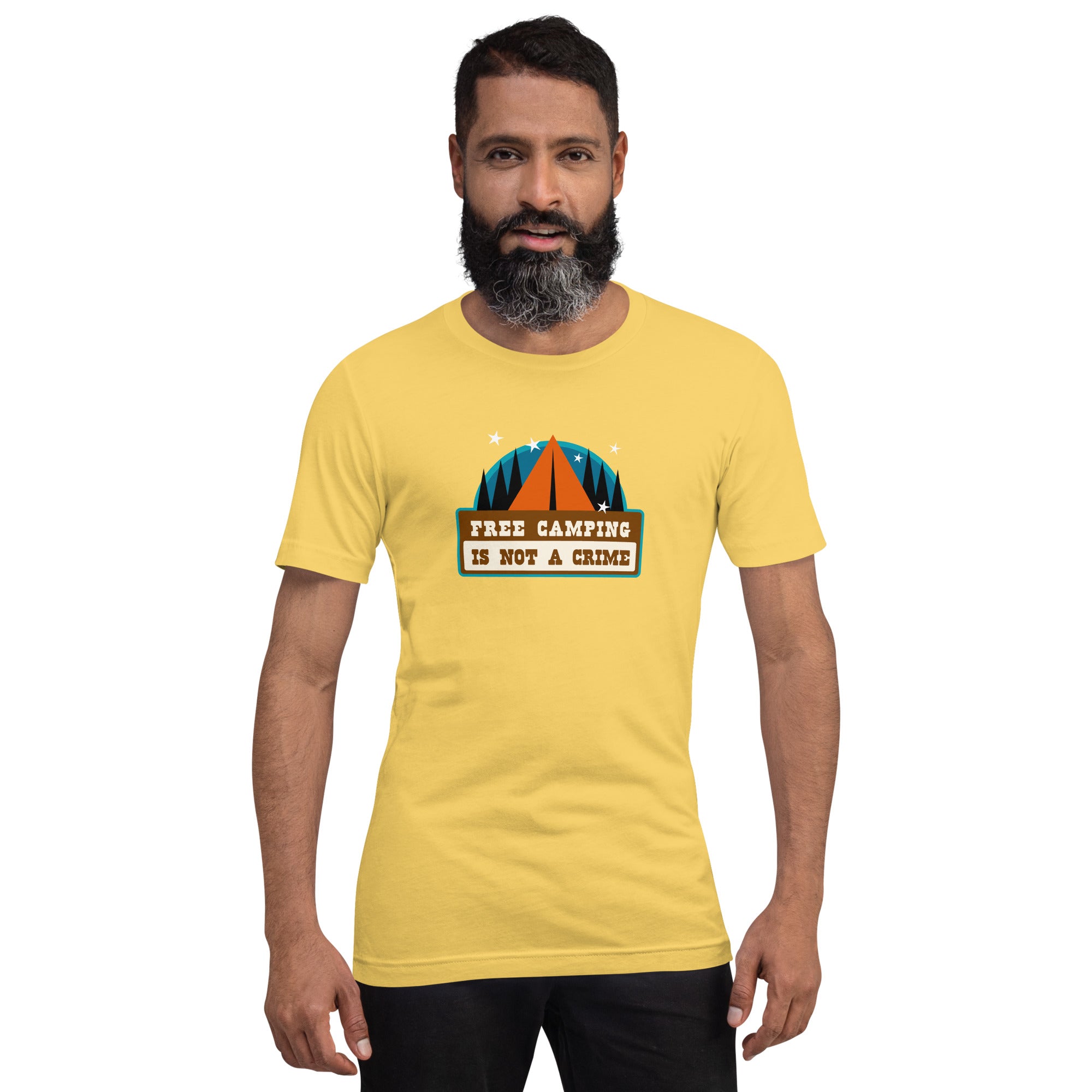 T-shirt en coton unisexe Free camping is not a crime sur couleurs claires