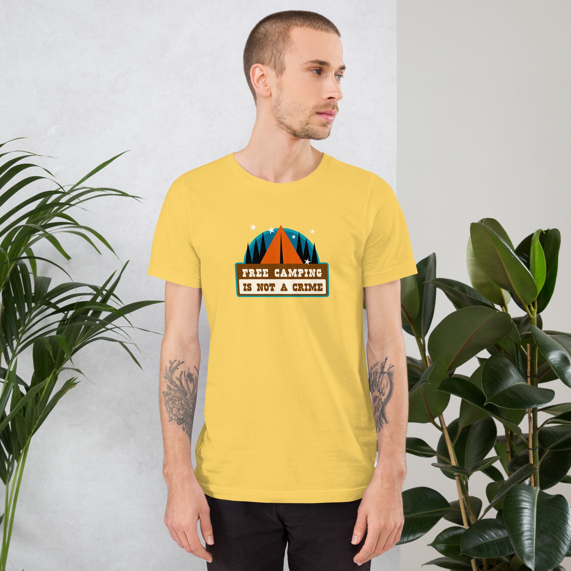 Unisex cotton t-shirt Free Camping is not a Crime on light colors