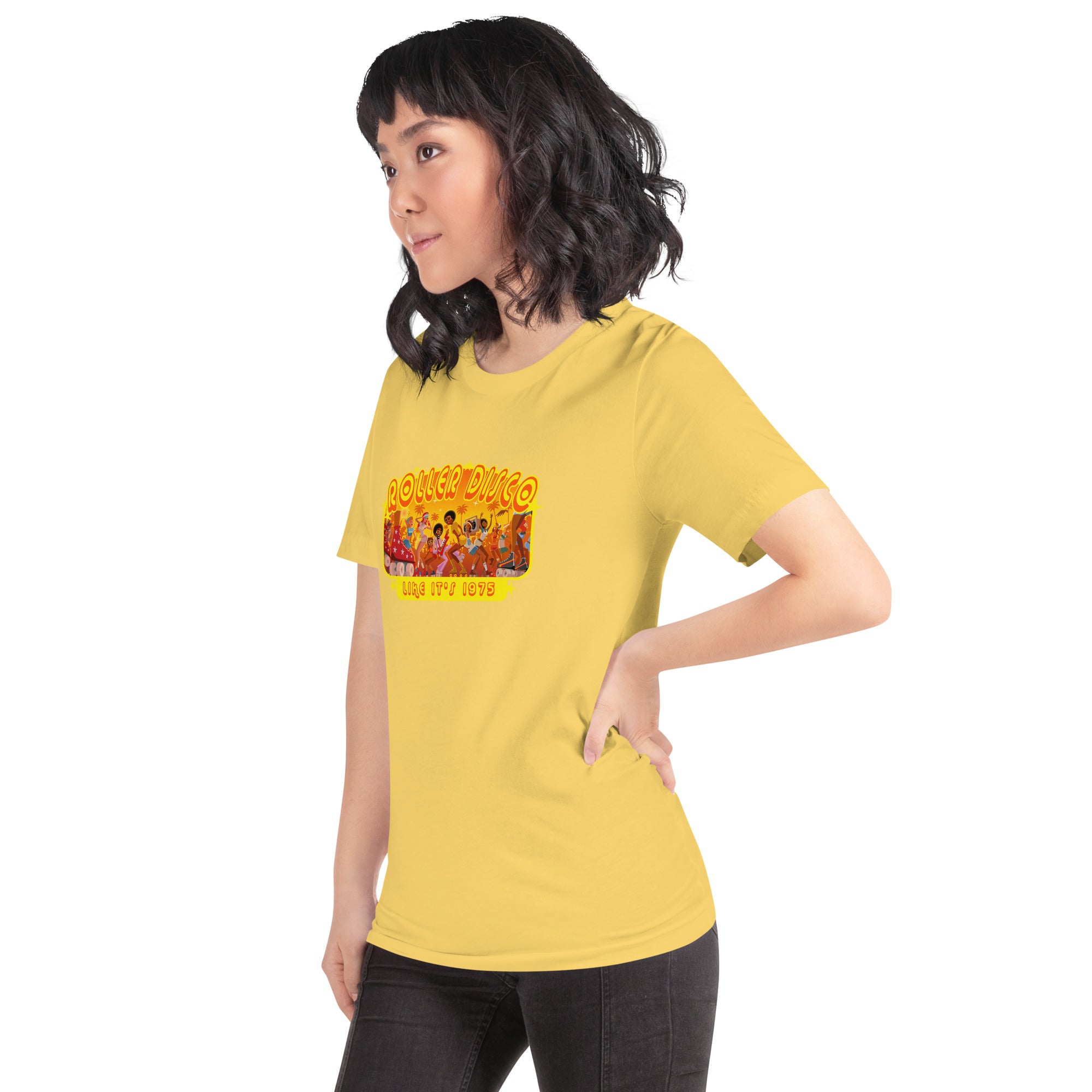 Unisex t-shirt Roller Disco 1975 on bright colors