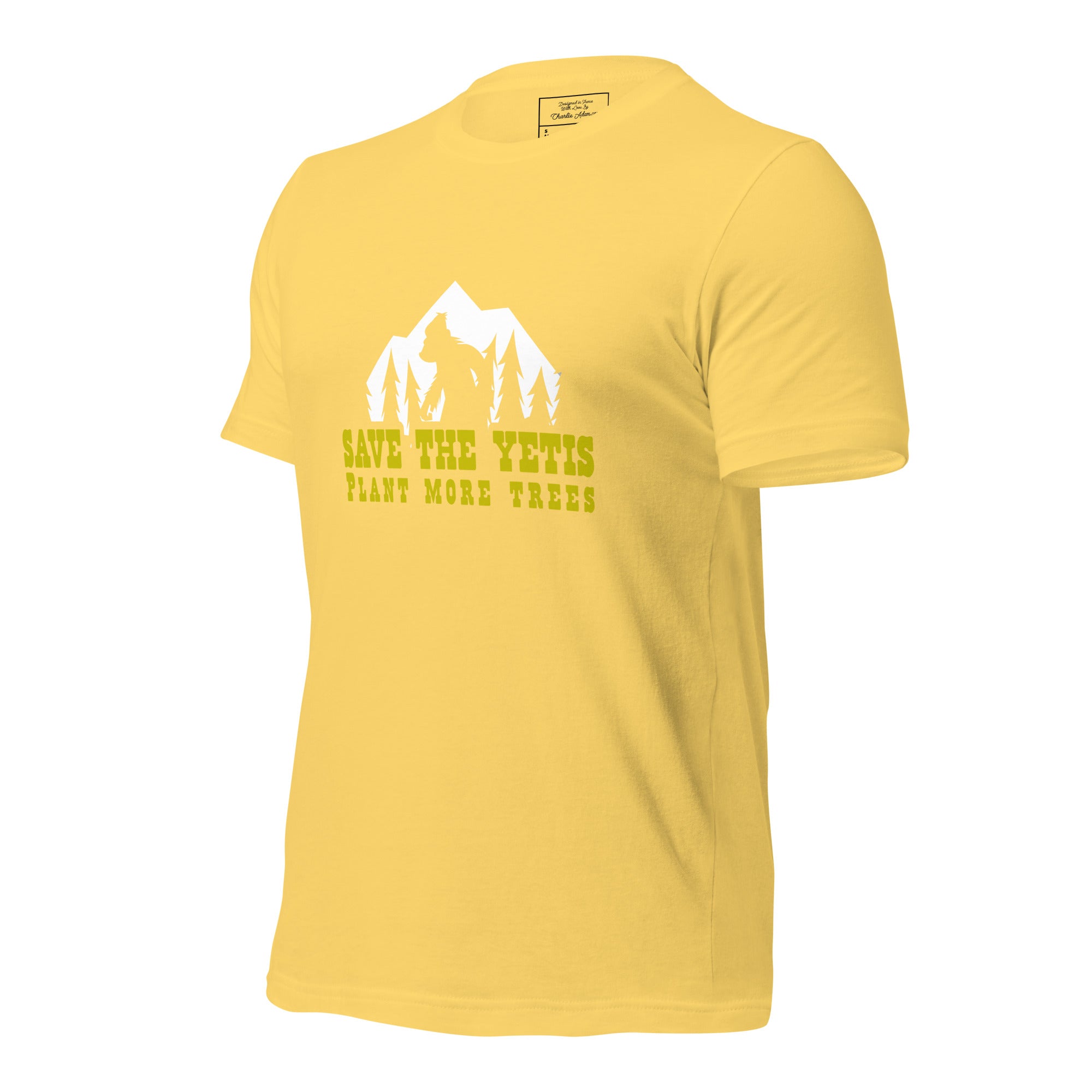 T-shirt en coton unisexe Save the Yetis Plant more Trees sur couleurs vives (face & dos)