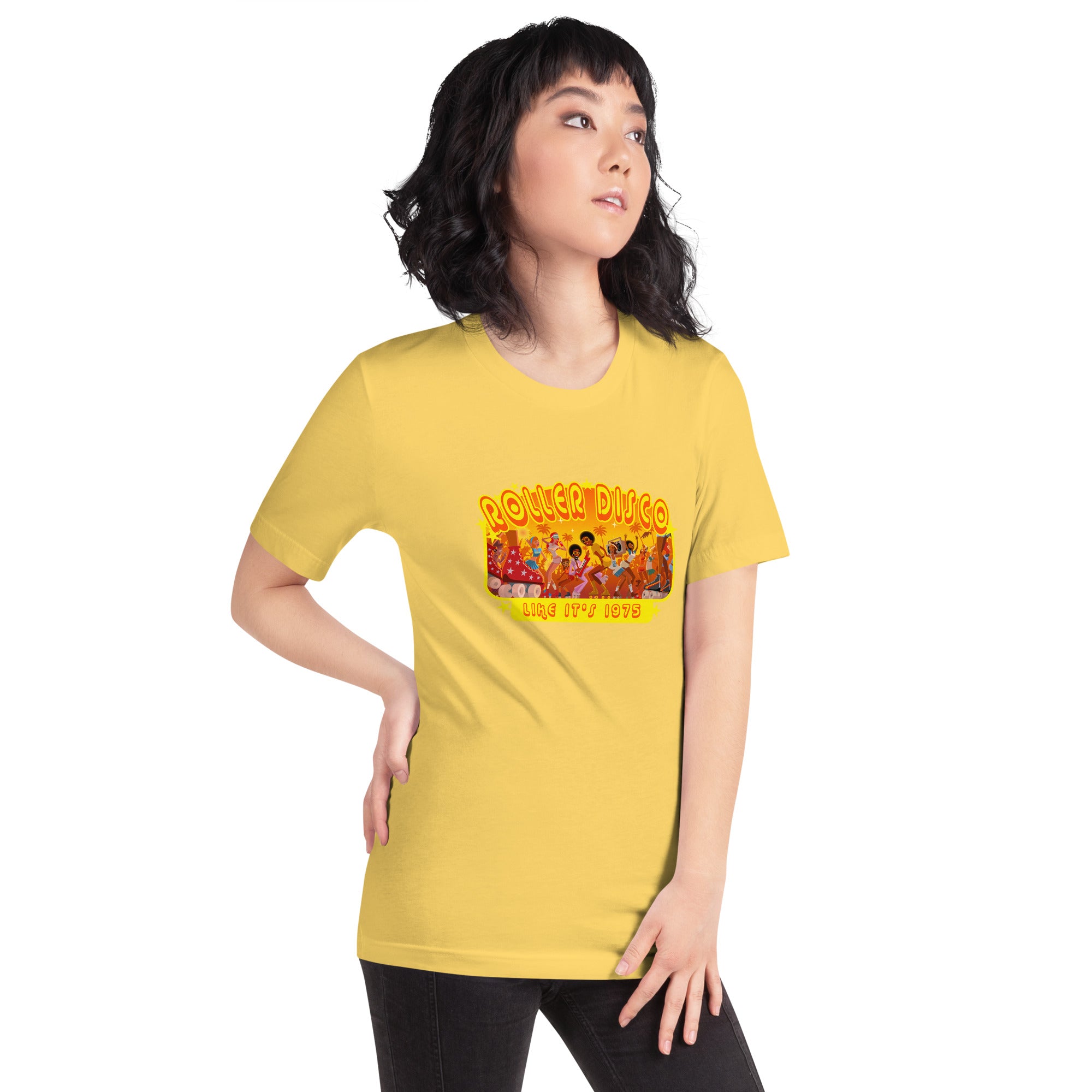 Unisex t-shirt Roller Disco 1975 on bright colors