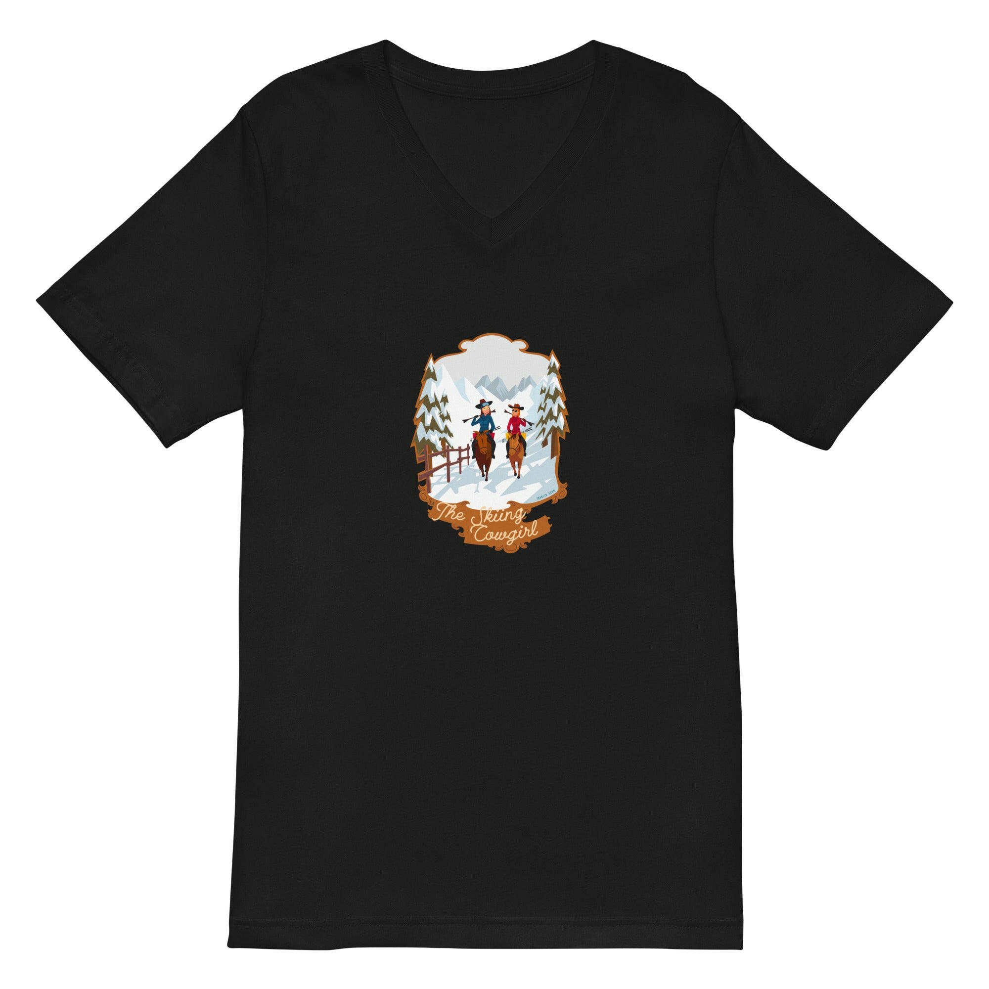 Unisex V-Neck T-Shirt The Skiing Cowgirl