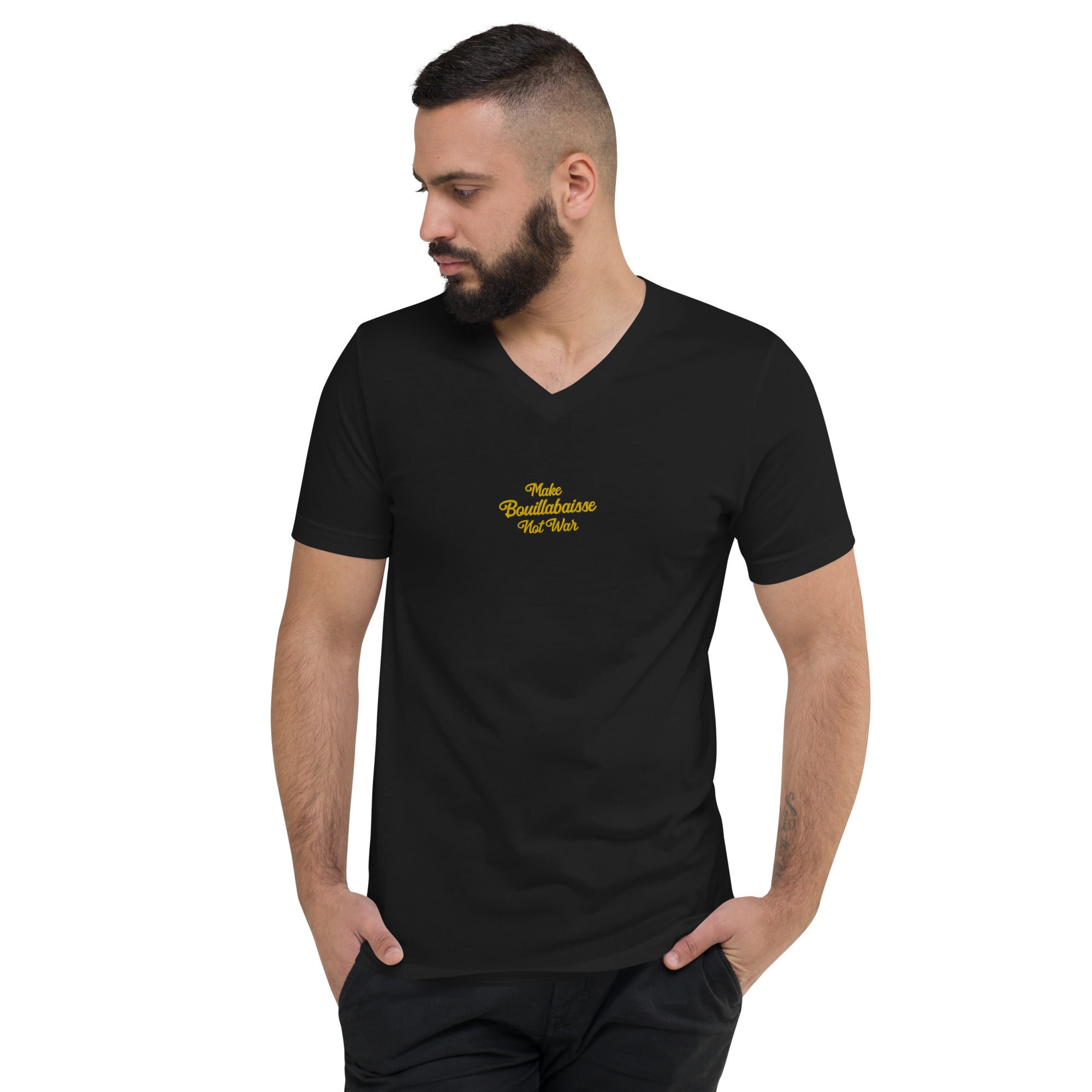 T-shirt unisexe Col V T-Shirt Make Bouillabaisse Not War brodé