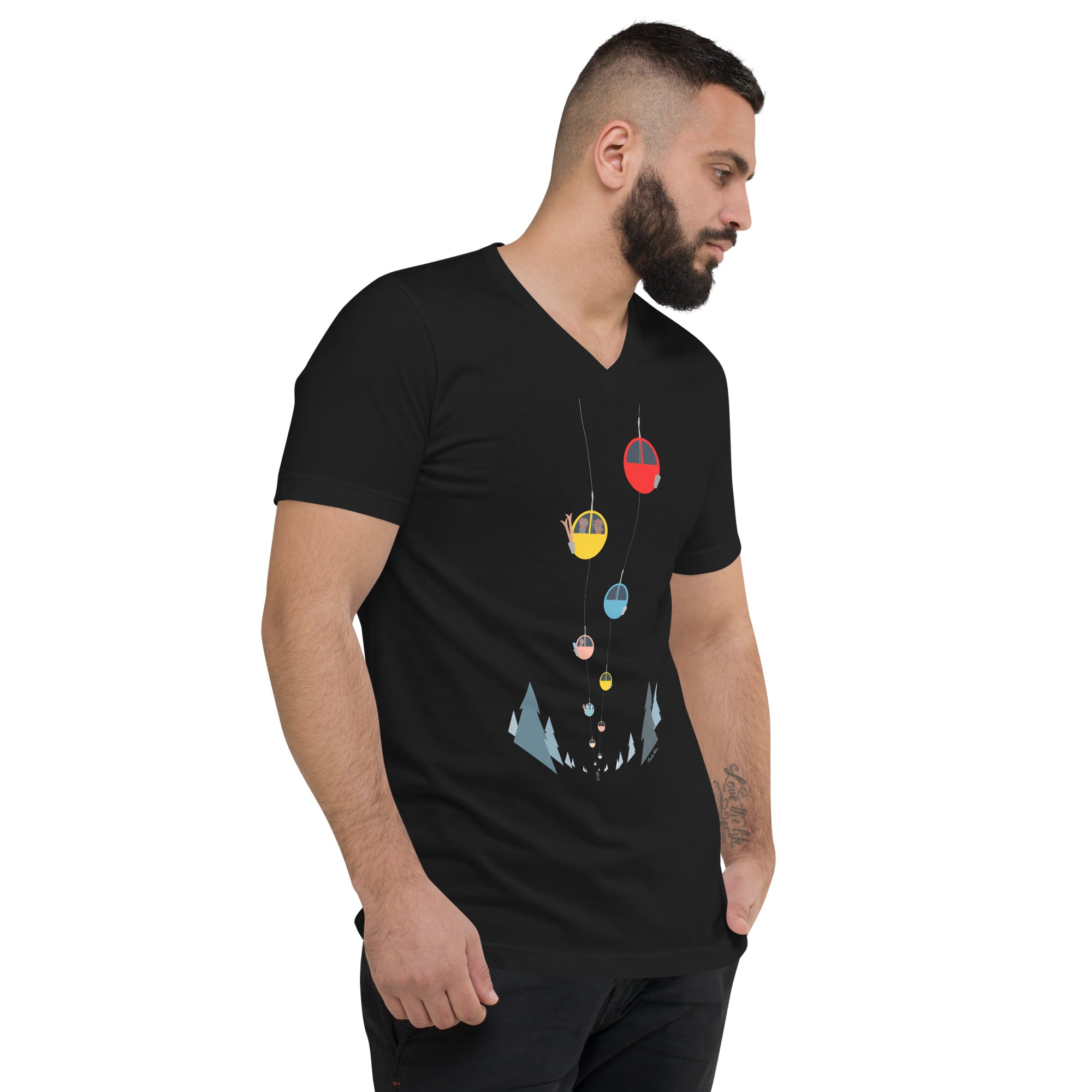 Unisex V-Neck T-Shirt Gondolas in the mist