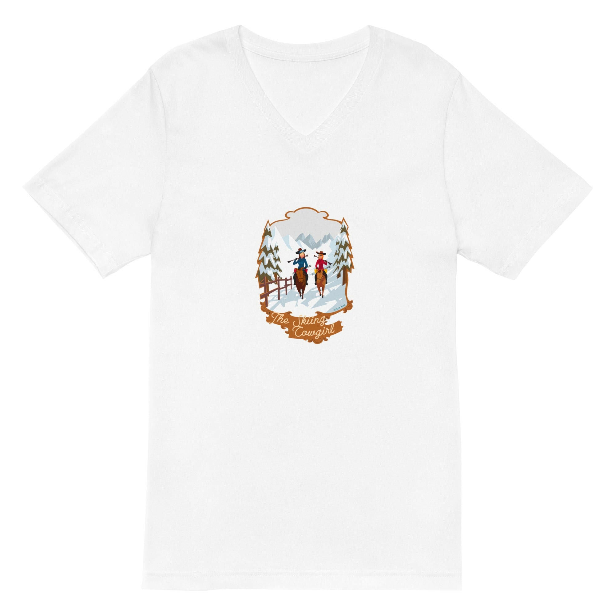 Unisex V-Neck T-Shirt The Skiing Cowgirl