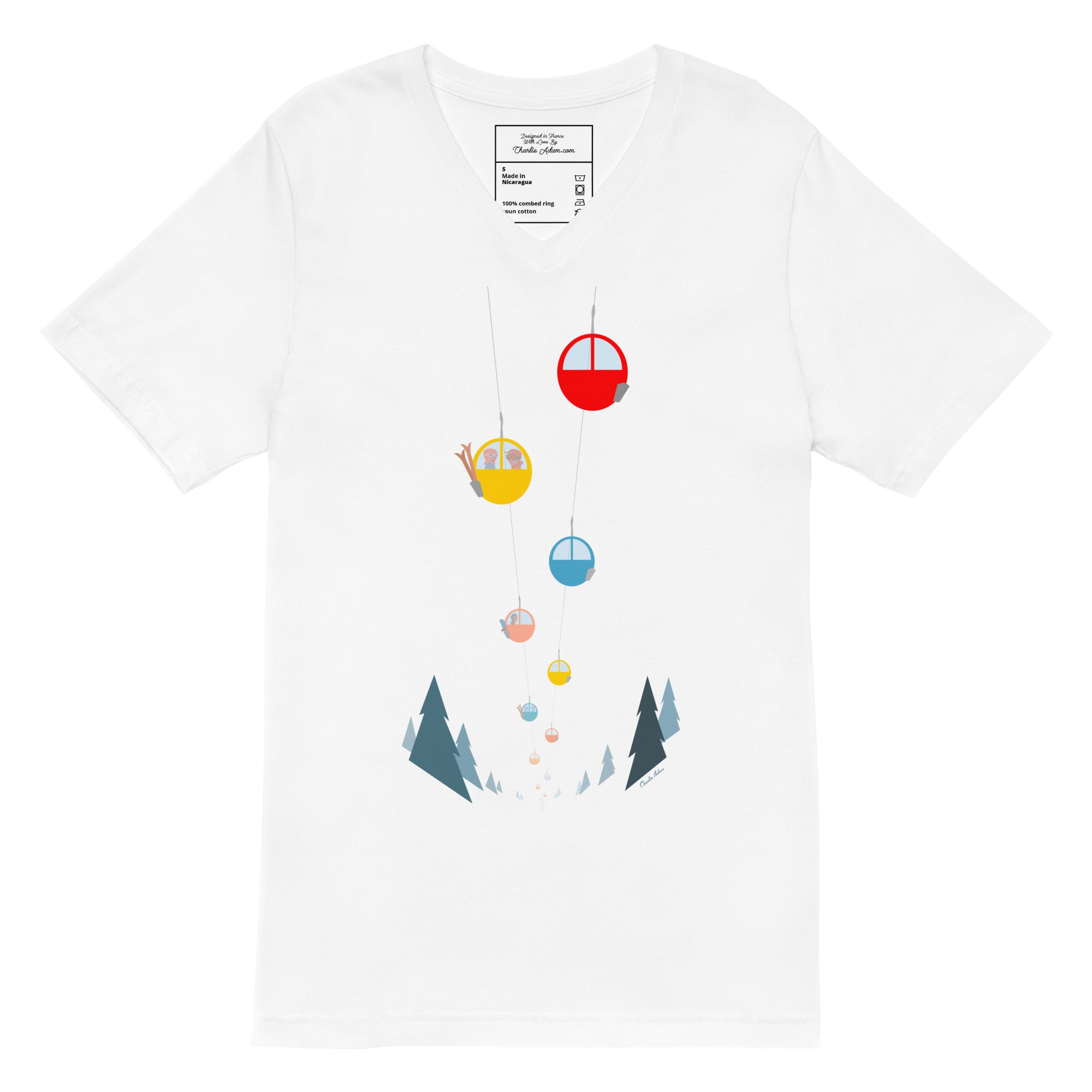 Unisex V-Neck T-Shirt Gondolas in the mist